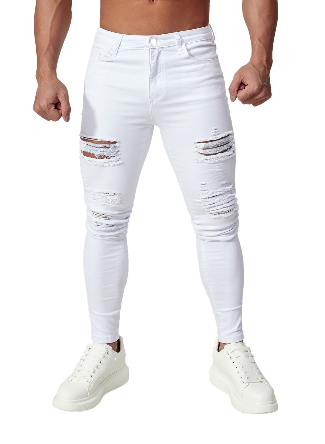 HUNGSON Men's Ripped Skinny Jeans - Stretch Slim Fit Denim Pants for Men | Comfortable & Stylish for Casual Wear, Night Out & Street Fashion