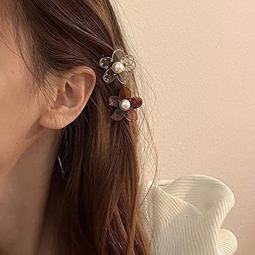 6-Piece Kawaii Lovely Flower Pearl Hair Claw Clips for Women & Girls - Hairpin Crab Headband for Washing Face, Bathing, and Daily Styling - Cute Hair Accessories (Color: G)