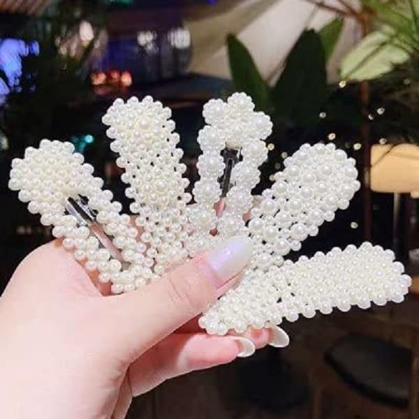 GIRLISH Metal Hair Clips for Women - 9PCS Geometric Pearl Barrettes for Girls, Party & Daily Use