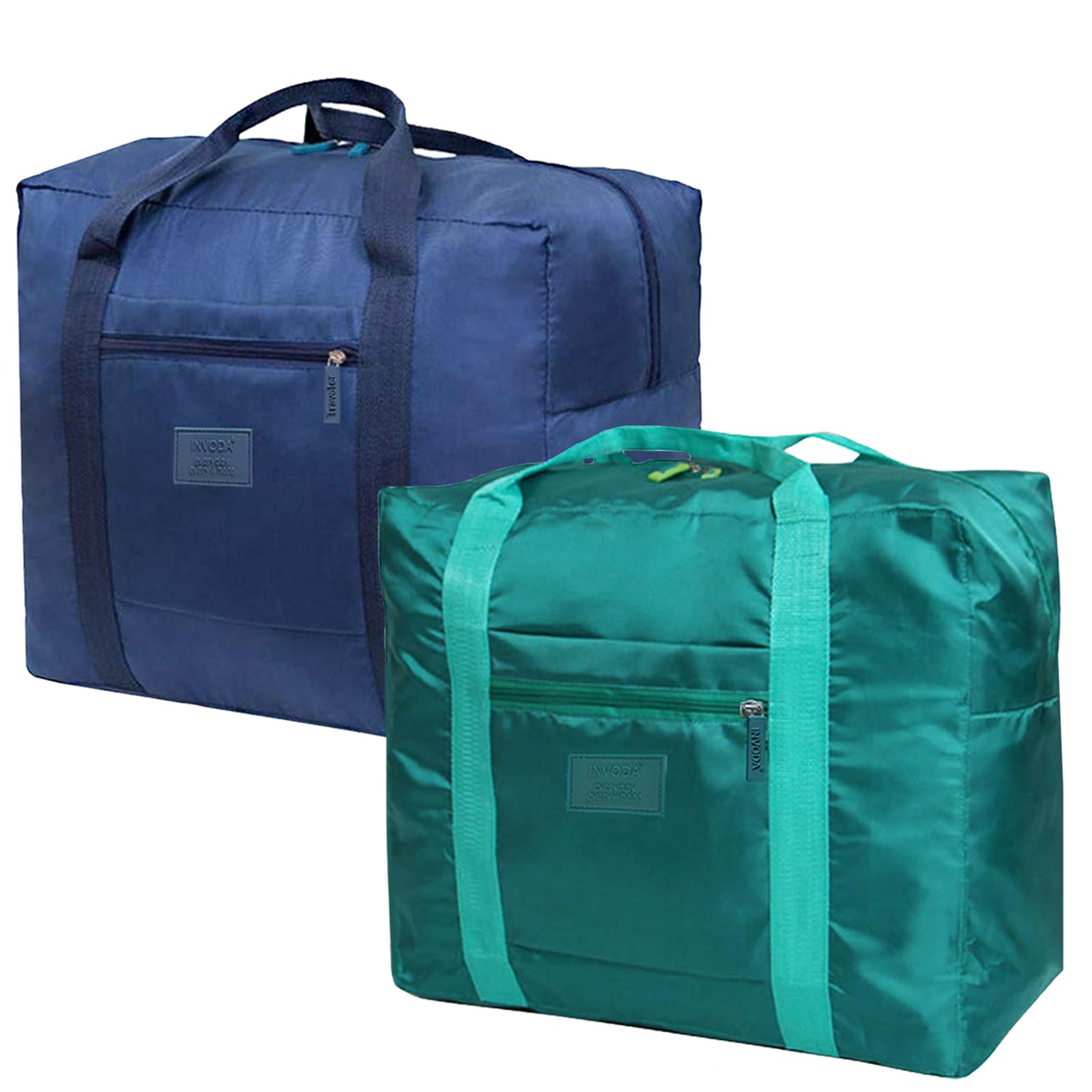 INVODA Lightweight Foldable Waterproof Travel Duffel Bag - Gym Sports Tote Carry On Luggage for Weekend Trips & Overnight Stay (Green+Blue) | Perfect for Air Travel, Workout, Beach & Camping