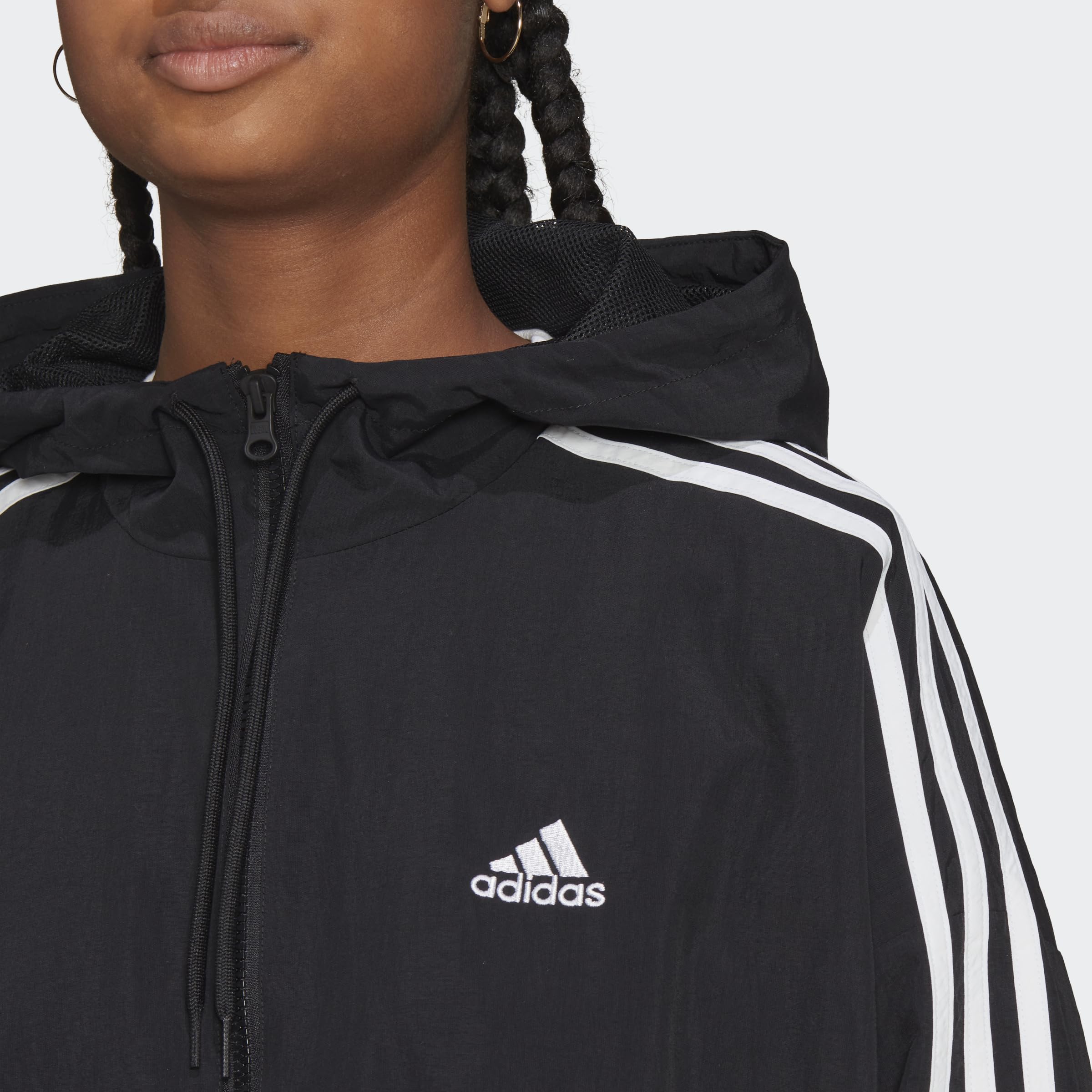 adidas Women's Essentials 3-Stripes Woven Windbreaker Jacket - Lightweight Water-Resistant Outdoor Running & Travel Coat
