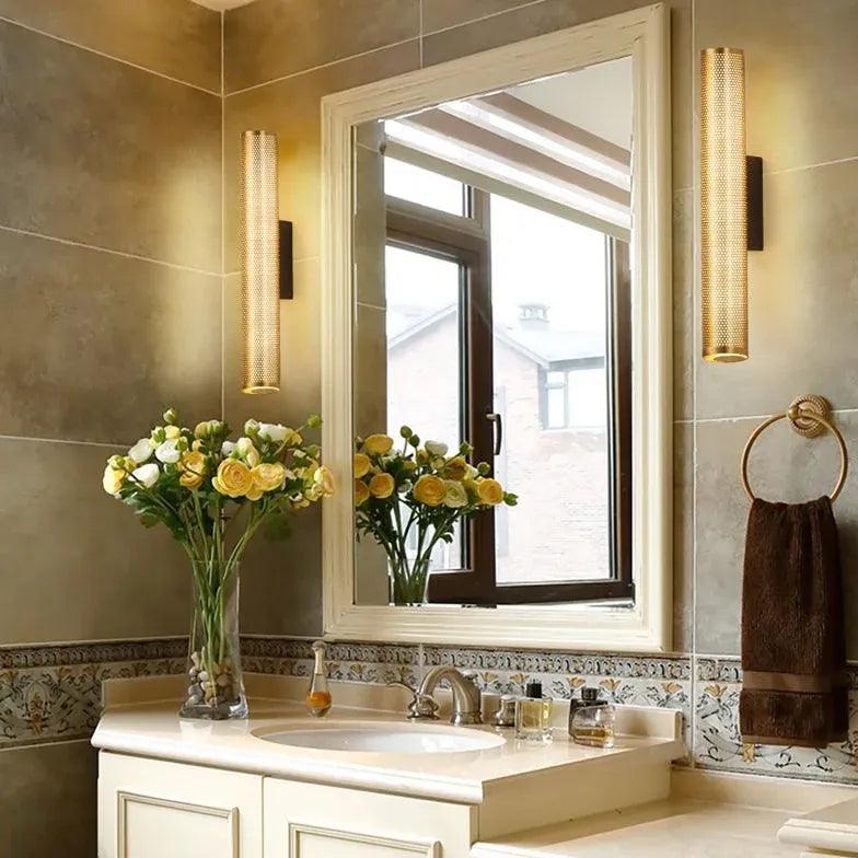 Brass Columnar Mesh Bathroom Mirror Lights - Vintage Style Vanity Lighting for Bathroom, Powder Room, and Dressing Area