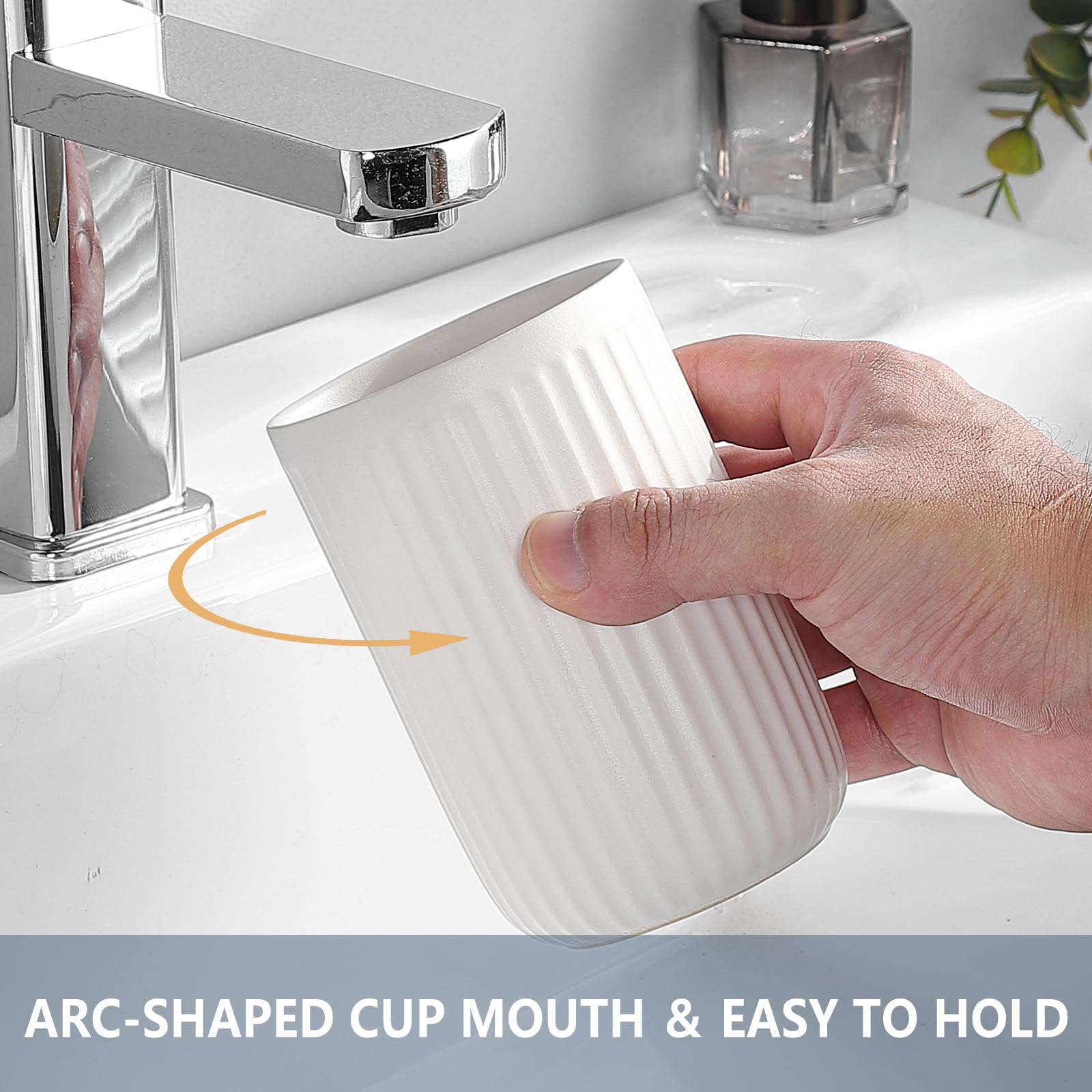 White Ceramic Toothbrush Holders Set of 2 - Bathroom Counter Organizer with Toothpaste & Mouthwash Cup | Durable Reusable Toothbrush Storage for Modern Bathrooms, Sink Vanity & Guest Bath Organization