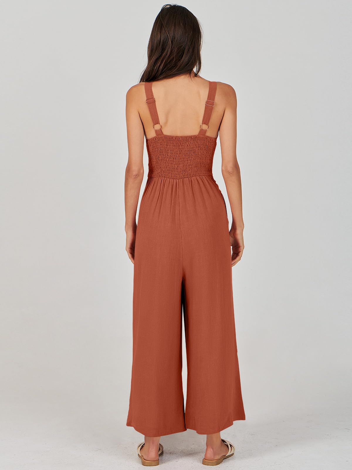 ANRABESS Women's Summer Wide Leg Linen Jumpsuit - V Neck Sleeveless Casual Romper with Pockets | Beach Vacation Outfit, Boho Chic Dressy Lounge Wear for Travel & Outdoor Activities