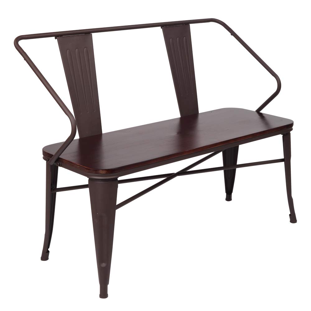 45 Inch Industrial Wind Bench - Sturdy Iron & Wood Construction in Brown - Perfect for Patio, Garden, and Outdoor Decor