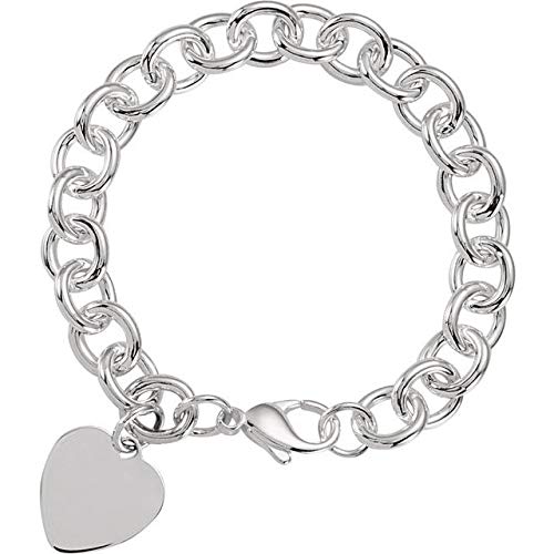 Sterling Silver Heart Charm Cable Bracelet - 7.5