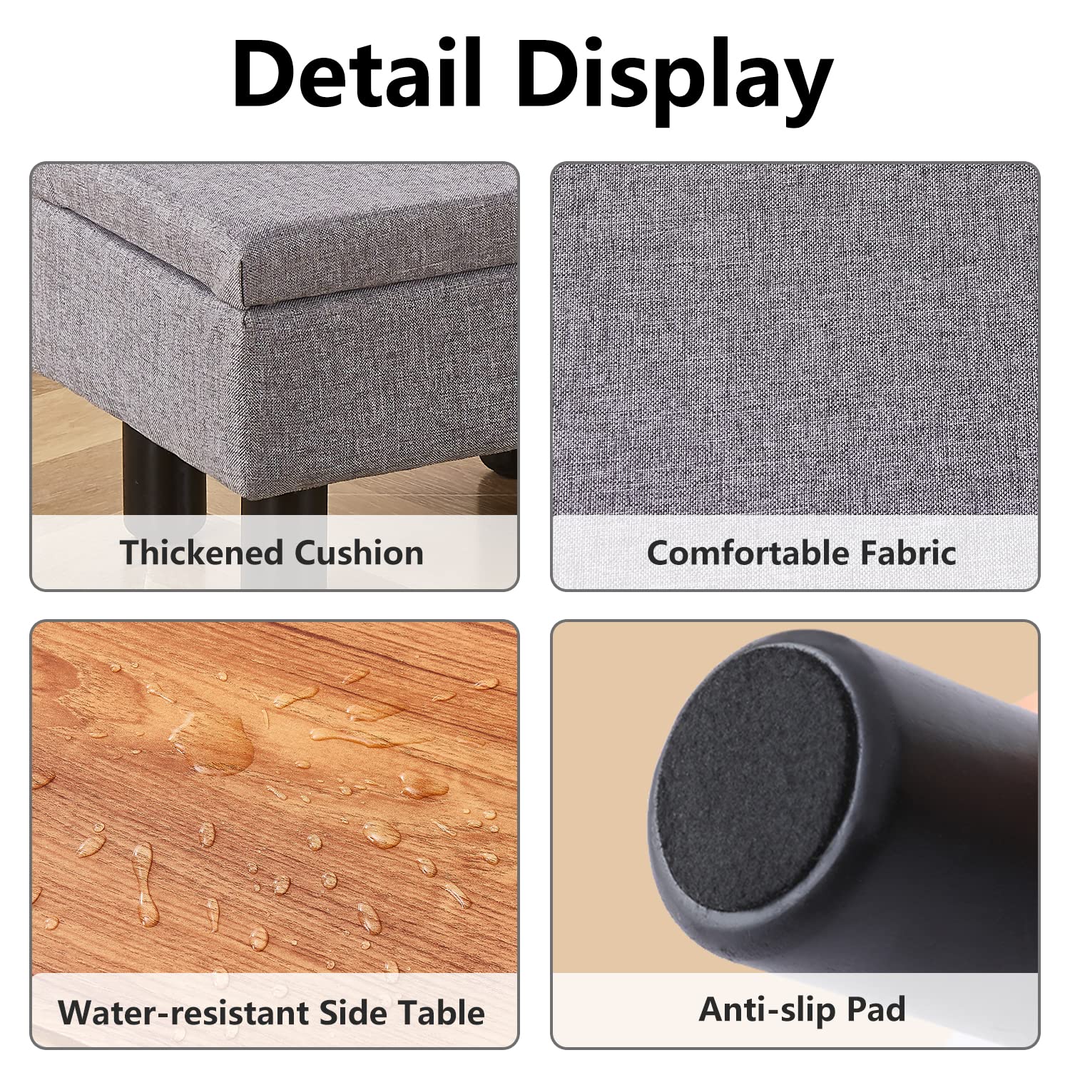 Modern Linen Foot Stool Ottoman with Solid Wood Legs - Dark Grey Storage Footrest, Step Stool & Accent Seat for Living Room, Couch | Perfect for Extra Seating, Foot Support & Home Organization