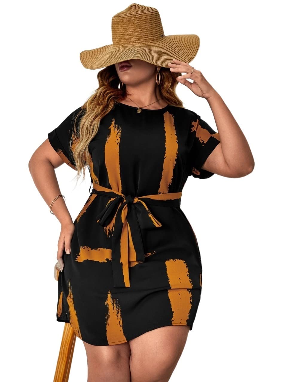 INOUJEKER Plus Size Tie Dye Belted Dress for Women - Colorful 0XL Flowy Maxi Dress for Casual Wear, Beach Vacation & Summer Outfits
