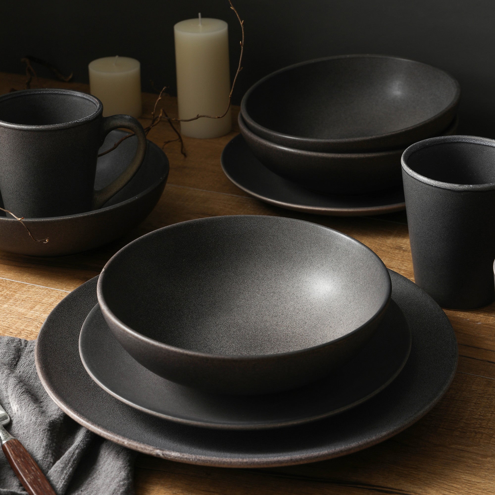 Premium Stoneware Dinnerware Set - 16-Piece Grey Dish Set for Everyday & Formal Dining - Durable & Stylish Tableware for Home, Restaurant, or Gift Giving