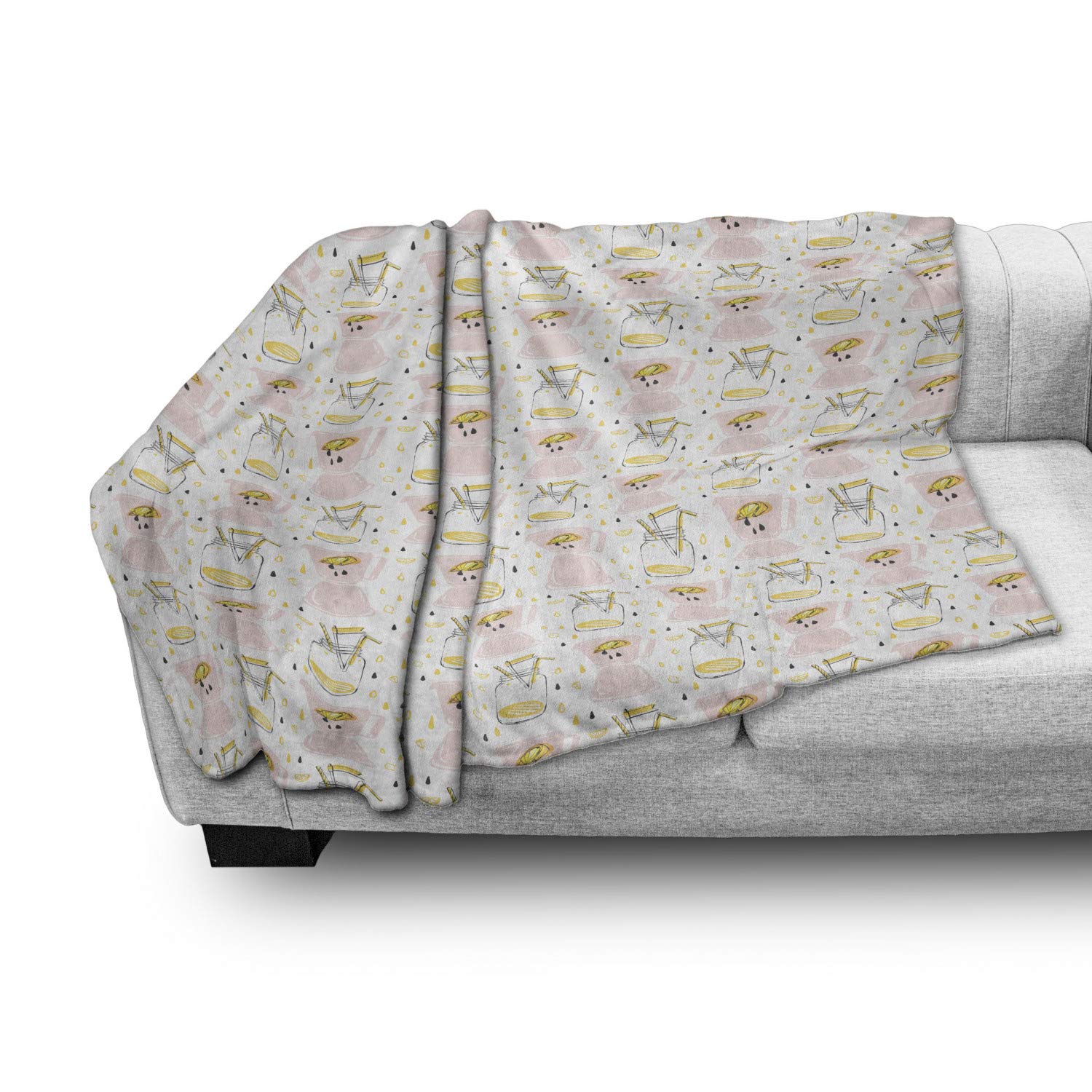 Ambesonne Summer Throw Blanket - Soft Flannel Fleece Blanket with Abstract Lemonade Glass Jar & Lemon Slices Design, 50