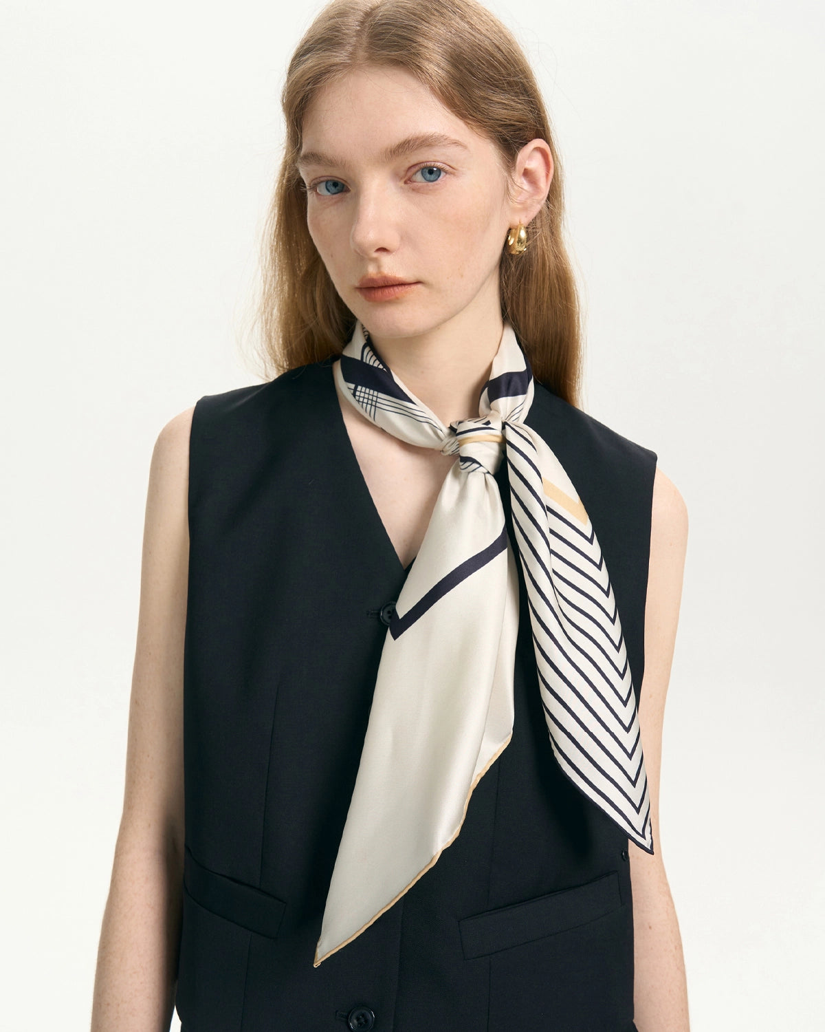 Elegant Asymmetric Stripe Print Silk Scarf for Women - Lightweight Fashion Accessory for Office, Party & Travel