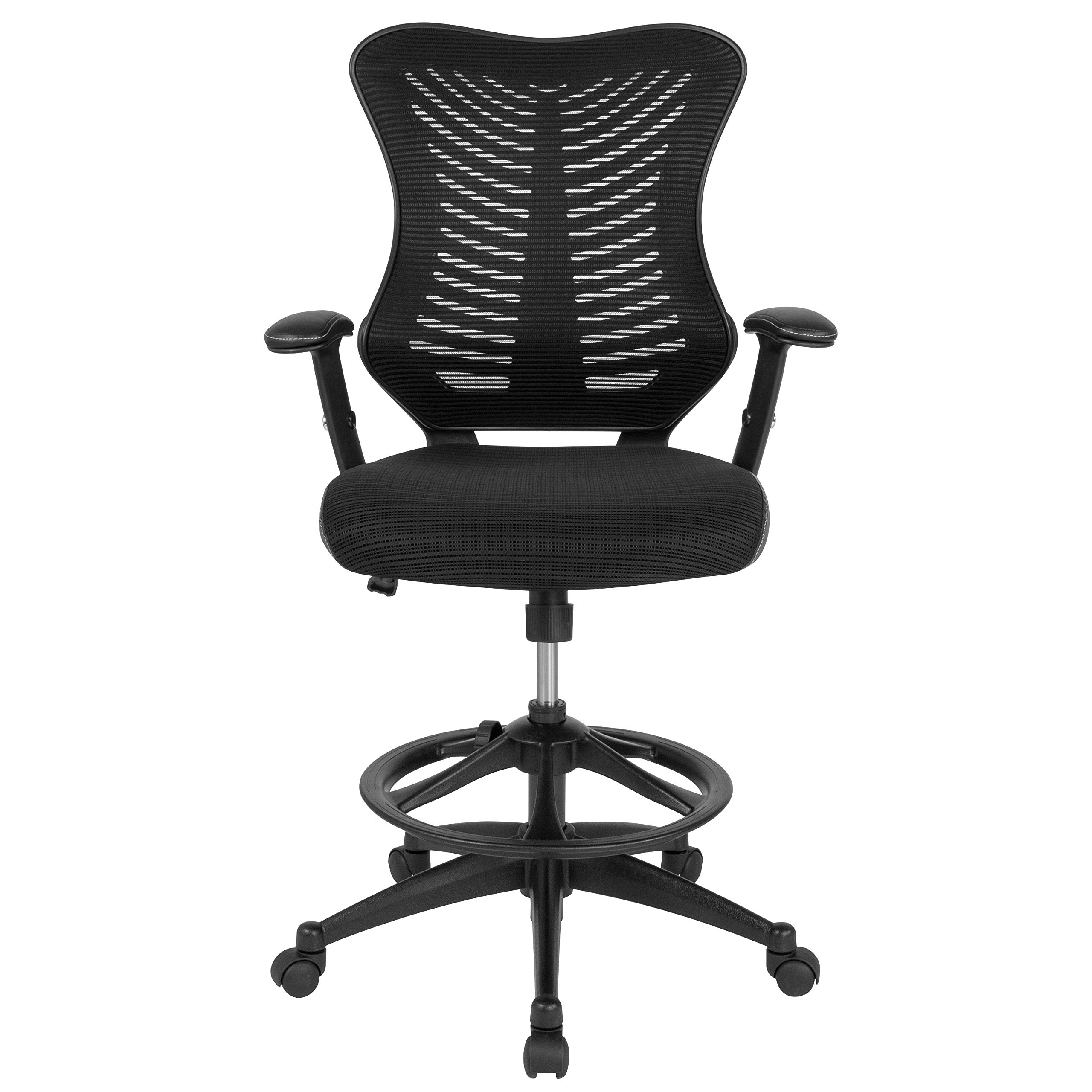 Ergonomic High Back Mesh & Leather Drafting Chair with Adjustable Arms - Perfect for Office, Home, or Studio Workspaces