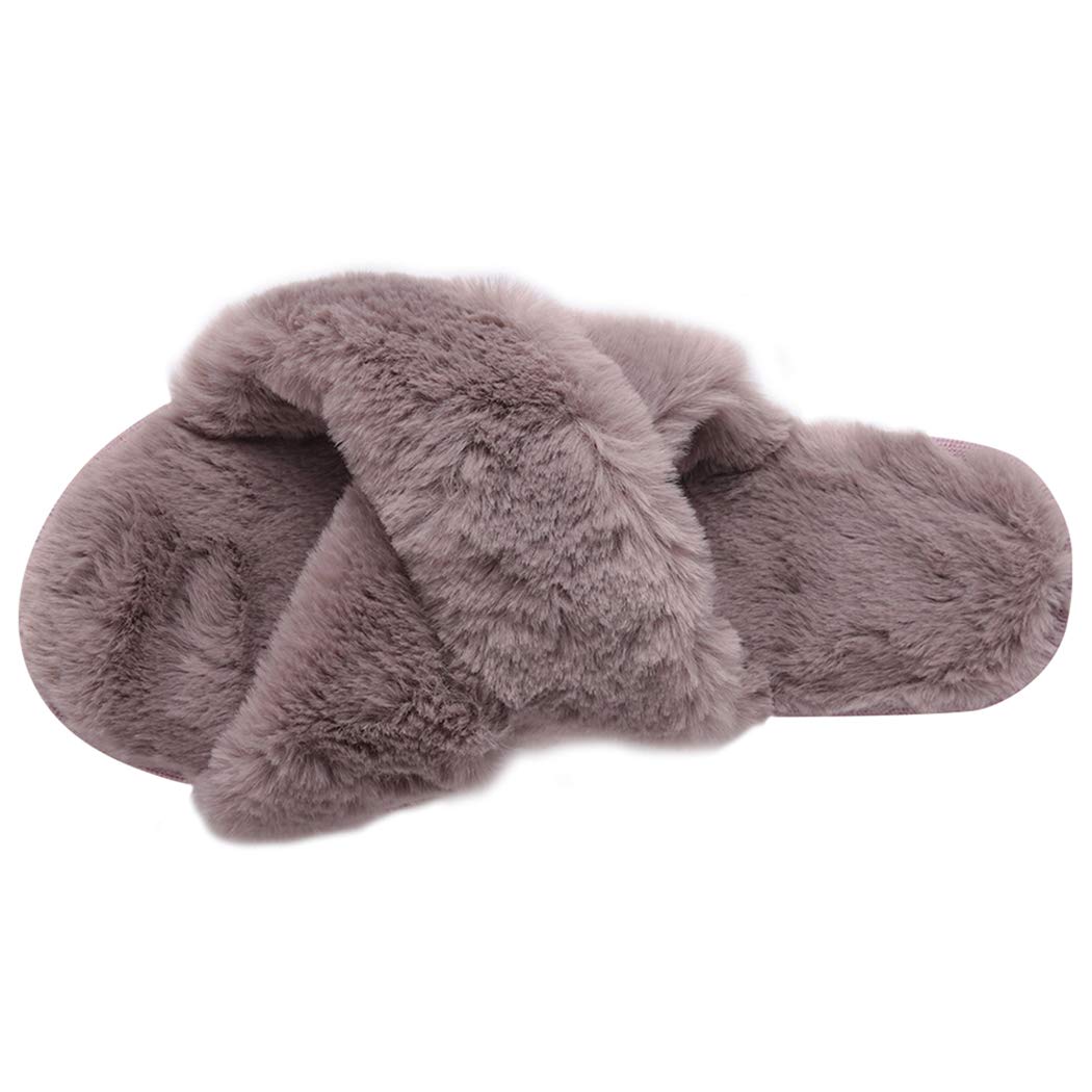 Cozy Women's Fuzzy House Slippers - Lightweight Indoor Slippers with Cross/Open Toe Design for Home Comfort, Lounging & Relaxation