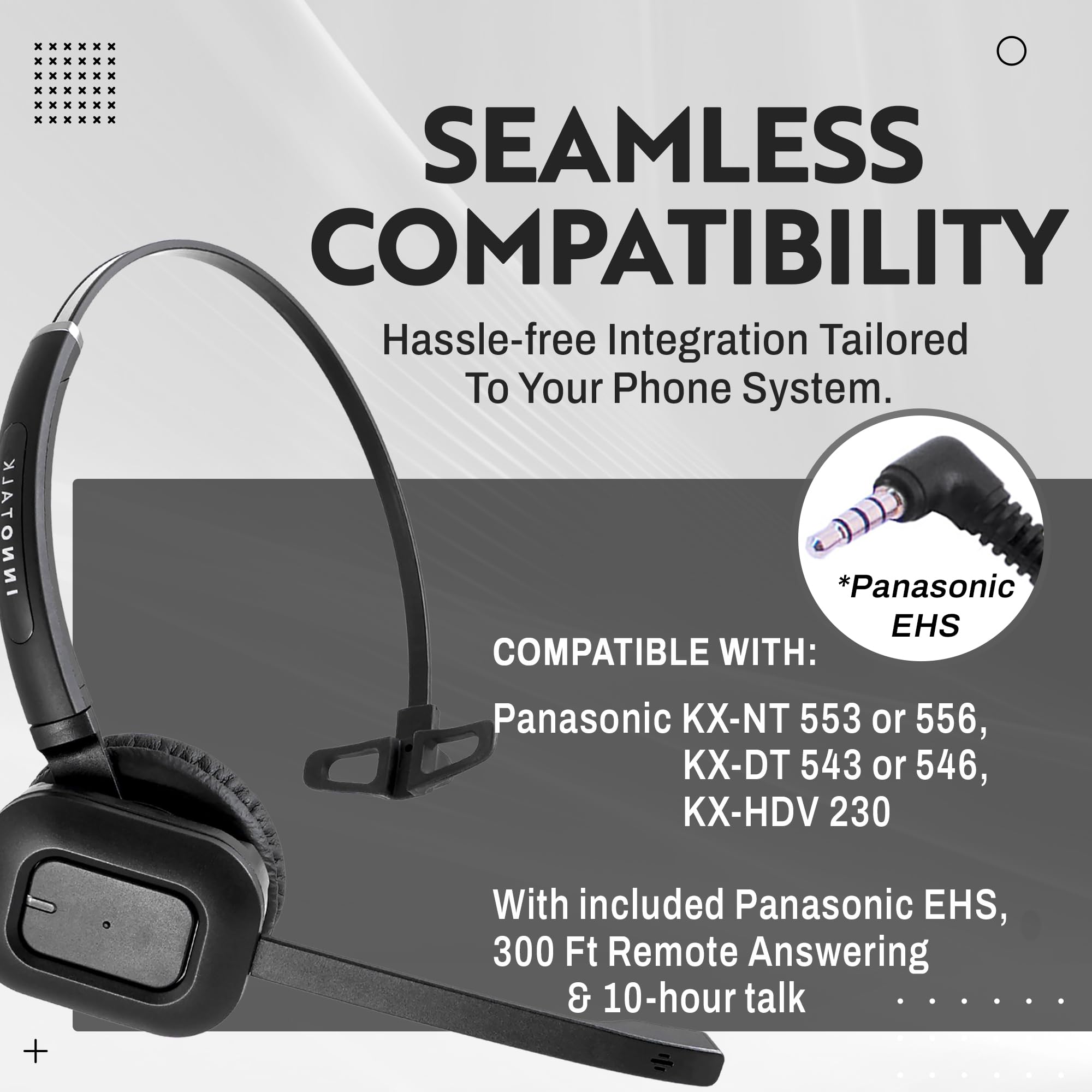 Wireless Headset Compatible with Panasonic KX-NT553, KX-NT556, KX-DT543, KX-DT546, KX-HDV230 - Noise Cancelling Office Headset for Business Calls & Remote Work