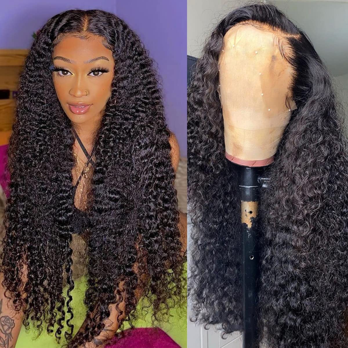 13x4 Deep Wave Lace Front Human Hair Wig for Black Women | Pre-Plucked with Baby Hair | 180 Density Kinky Curly Wet & Wavy Glueless Lace Frontal Wig | Perfect for Daily Wear, Parties & Special Occasions