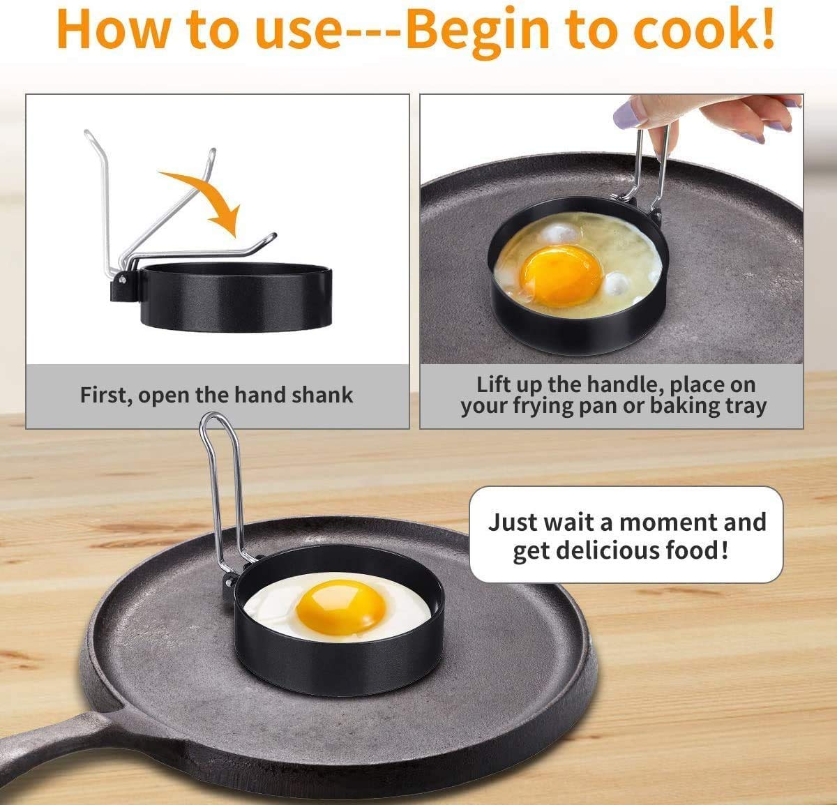 Non Stick Stainless Steel Egg Rings (2 Pack) - Perfect for Round Fried Eggs, Pancakes & Poached Eggs - 10.2cm Diameter - Ideal for Breakfast Cooking & Brunch Preparation