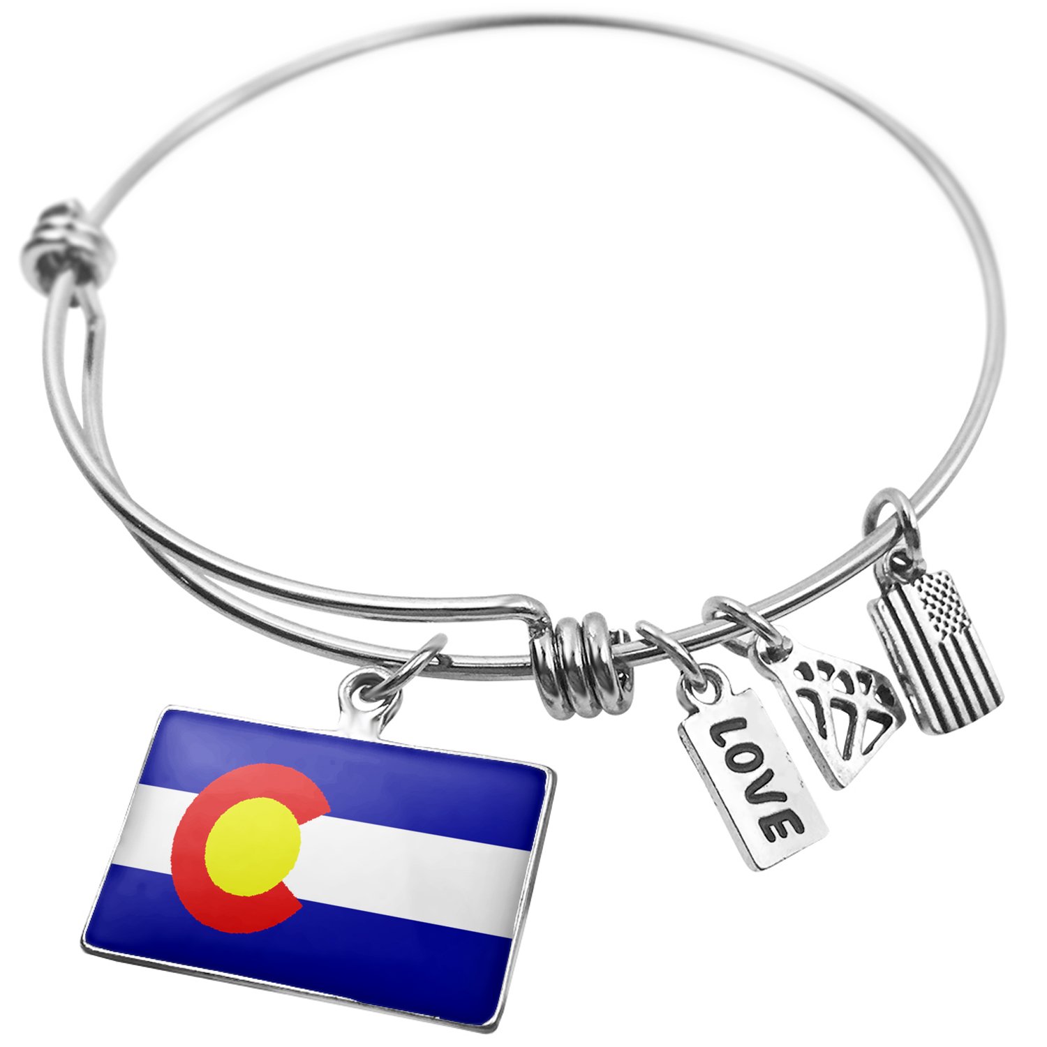 Expandable Wire Bangle Bracelet with Colorado Flag Design - USA Made Jewelry for Women - Perfect for Western Fashion, Cowgirl Outfits & Patriotic Gift Giving