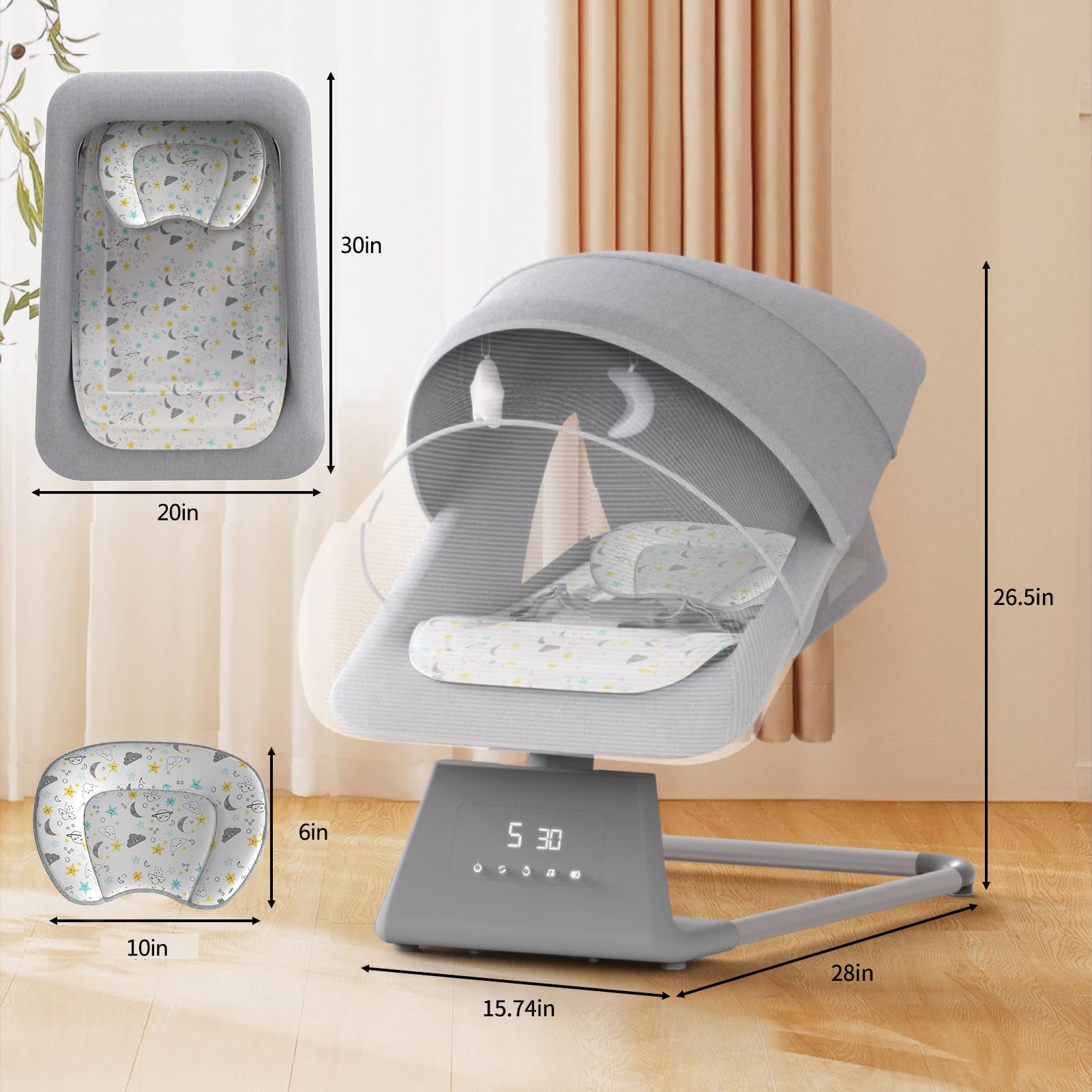Baby Swing for Infants & Toddlers - Portable Indoor Rocker with Remote, 5 Speed Settings, Bluetooth & 11 Lullabies - Newborn Bouncer for Boys & Girls (Perfect for Nursery, Daycare & Travel)