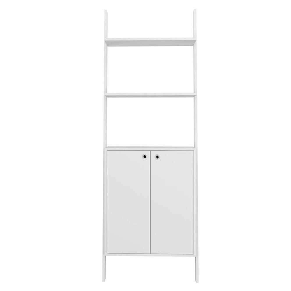 Pemberly Row 2-Tier Floating Shelves - Mid-Century Modern Wood Ladder Display Cabinet in White - Perfect for Living Room, Bedroom & Office Decor