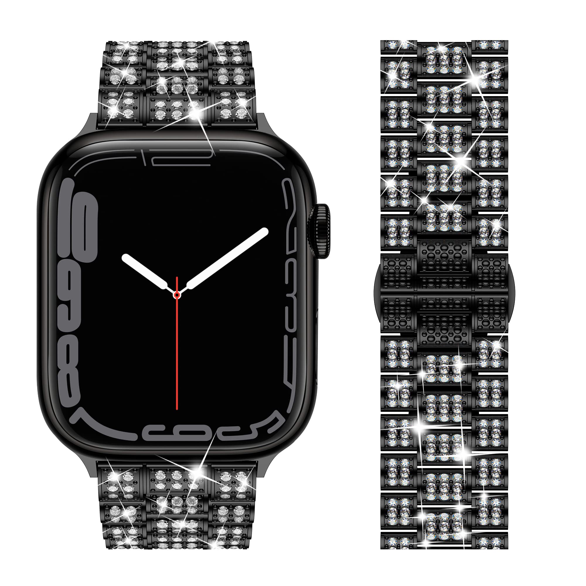 Sparkling Diamond Metal Apple Watch Band for Women - Compatible with Series 10/9/8/7/6/SE/5 & All Models (38mm-49mm) | Elegant Bling Accessory for Parties, Weddings & Special Occasions