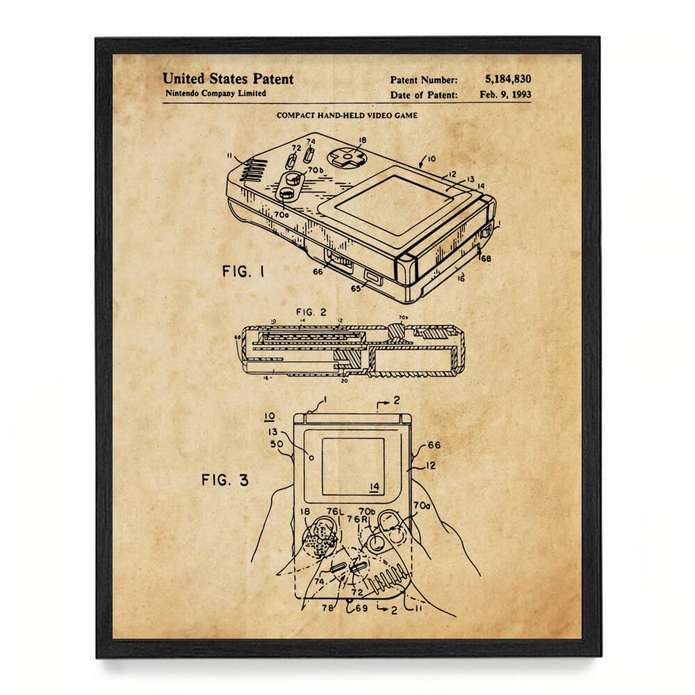 Vintage Nintendo Gameboy Patent Poster Print - Retro Video Game Wall Art Decor - Perfect for Gamers & Collectors - 24x36 Inches Unframed - Ideal for Bedroom, Game Room & Office Decor
