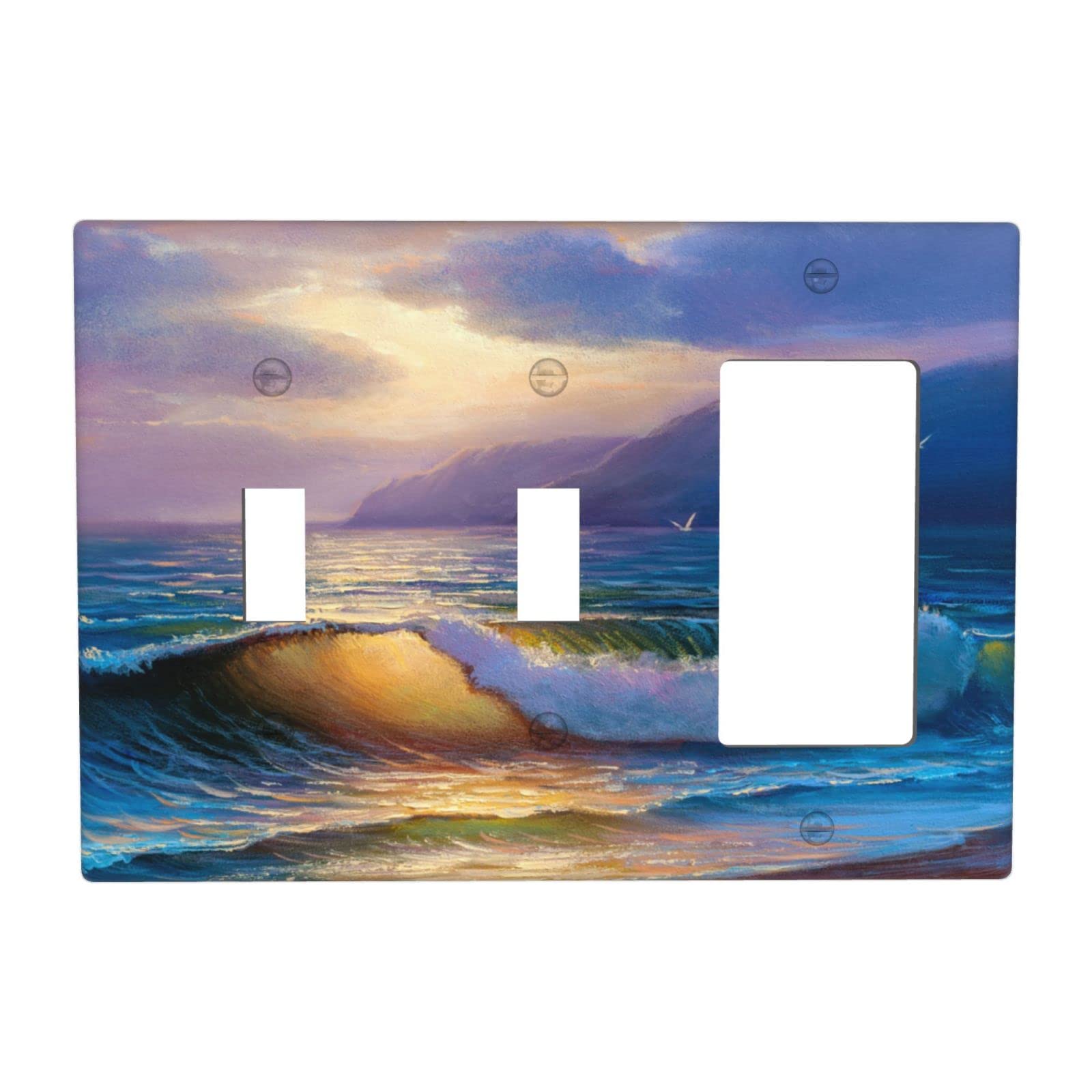 Coastal Beach Theme Light Switch Plate Cover - Ocean Wave Art Painting for Bathroom & Home Decor - Luxury 1 Rocker 2 Toggle Wall Plate - Perfect for Coastal, Nautical or Beach House Interior Design
