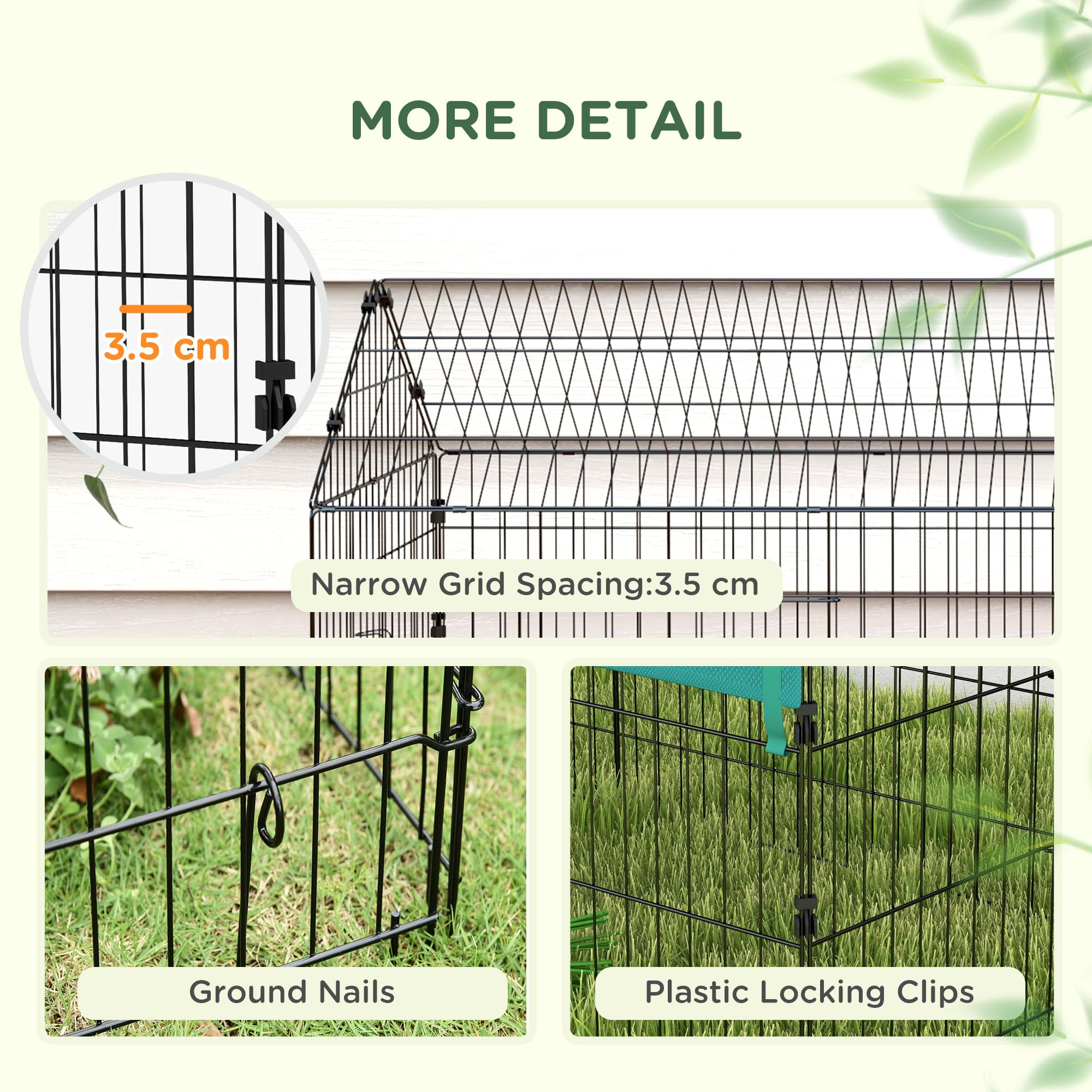 PawHut 87-Inch Small Animal Playpen with Doors - Outdoor/Indoor Catio Cage for Rabbits, Guinea Pigs, Chickens, Chinchillas, Cats, Quails & Ducks - Spire Roof Design in Green - Perfect for Backyard, Patio or Indoor Pet Play Areas