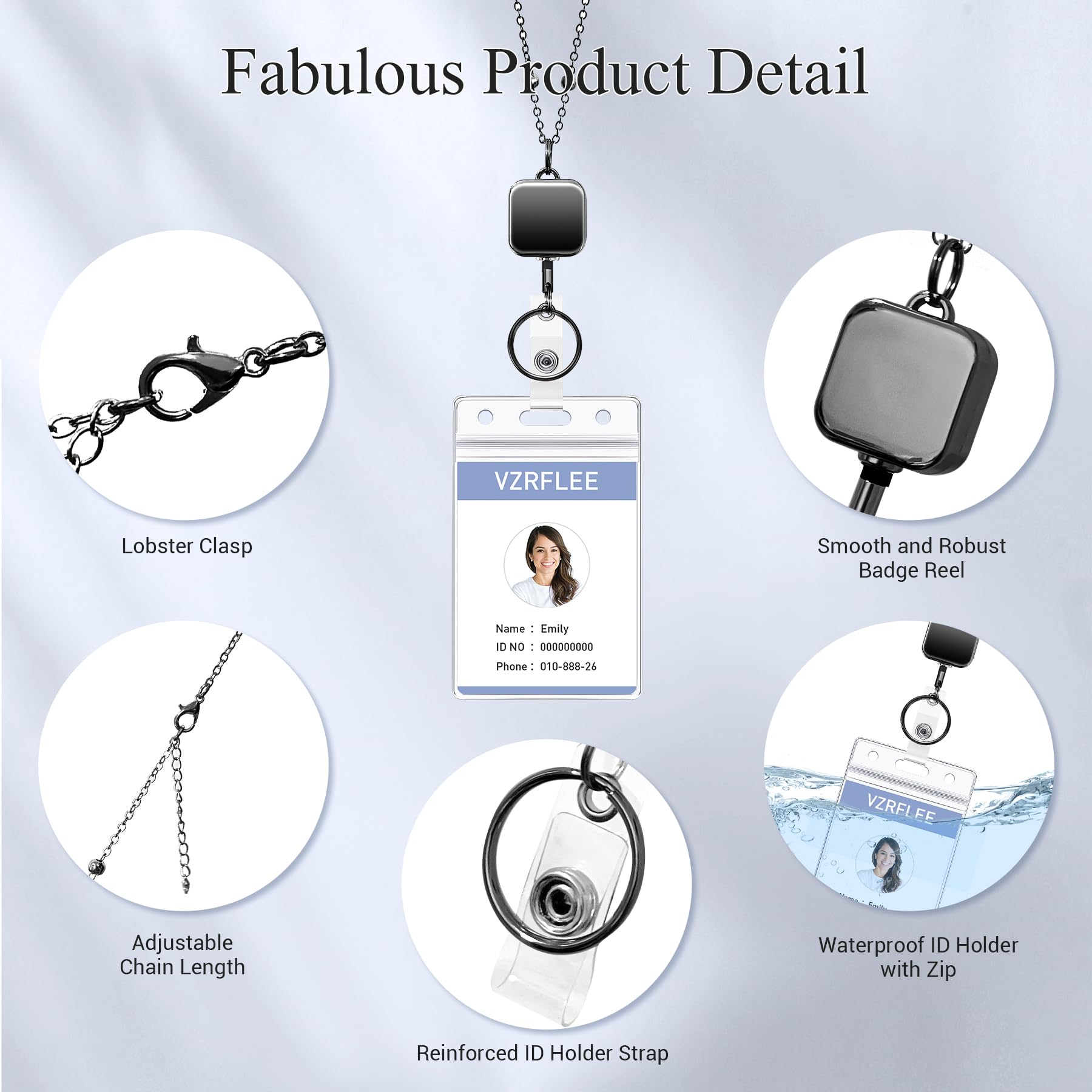 Premium Retractable ID Badge Lanyard - Stainless Steel Beaded Chain for Office & Cruise