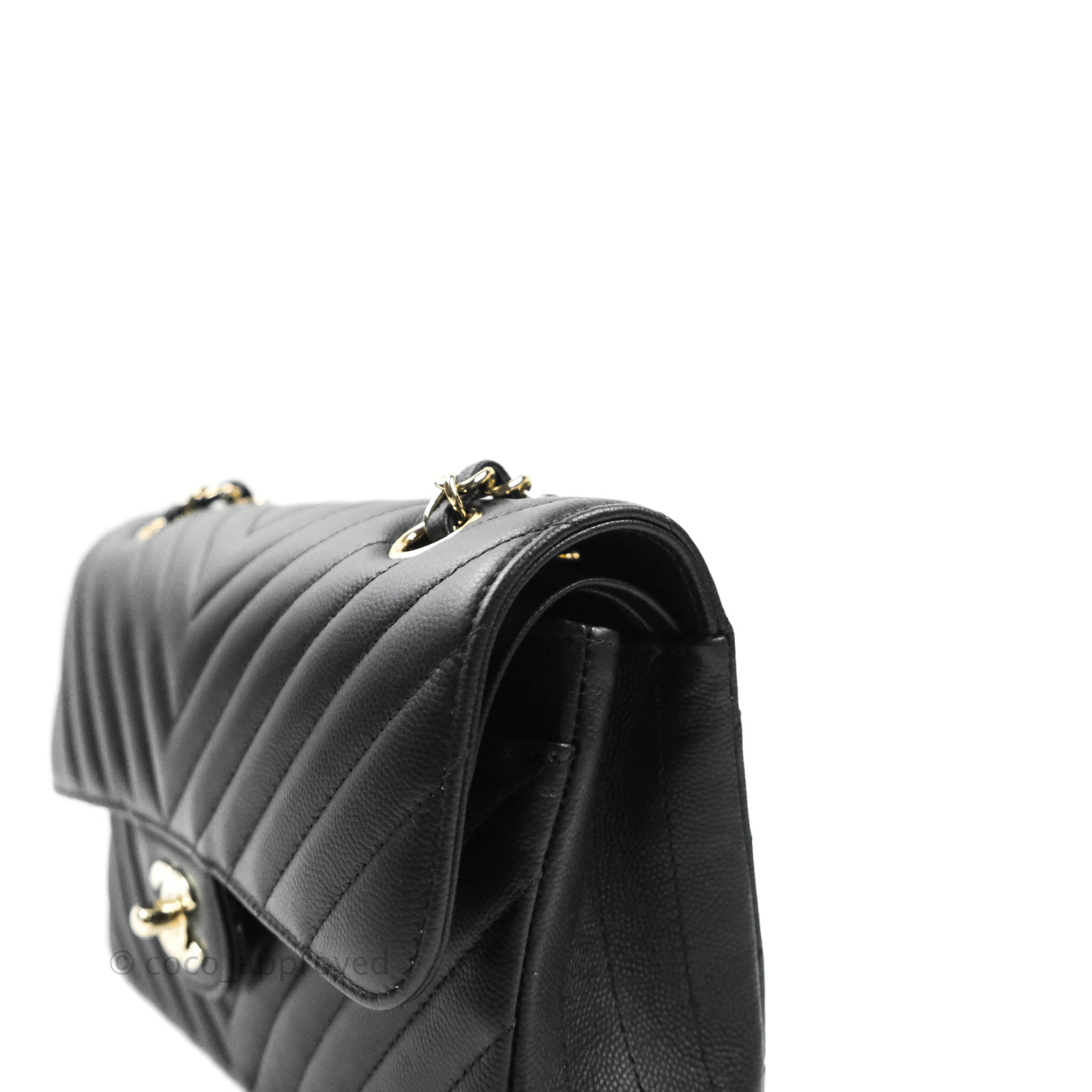 Chanel Classic Chevron Small Medium Double Flap Bag Black Caviar Leather Gold Hardware - Luxury Handbag for Women, Perfect for Parties, Work & Everyday Use