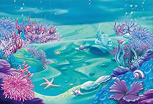 7x5ft Cartoon Underwater World Photography Backdrop - Kids Birthday Party, Baby Shower Background, Under The Sea Theme Decor with Conch, Coral - Perfect for Cake Table, Photo Studio Props & Children's Events