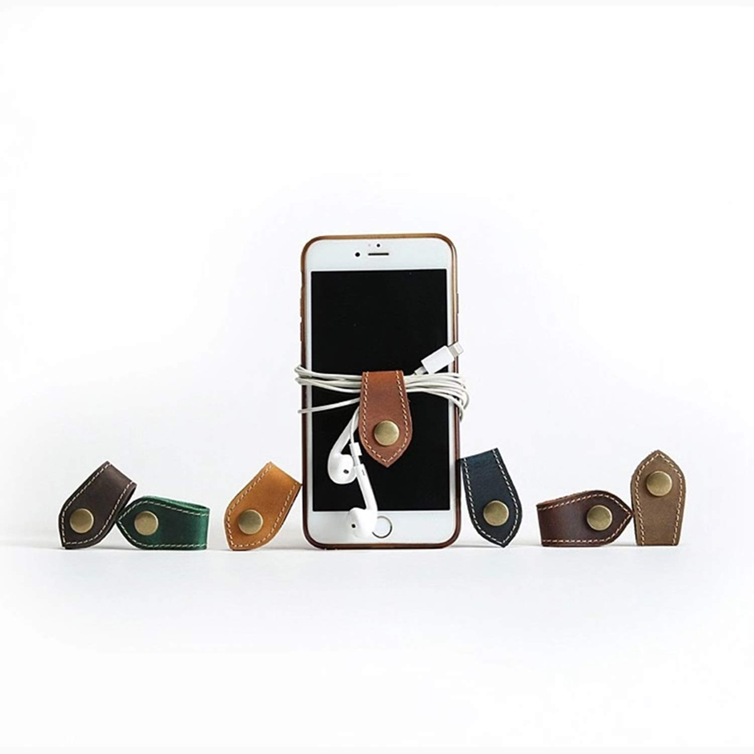 Premium Cord Organizer & Cable Management Kit - USB Holder, Earbud Case, Headphone Winder & Leather Cable Clips for Phone, Computer, Office, Travel - Perfect Desk & Home Organization Accessories