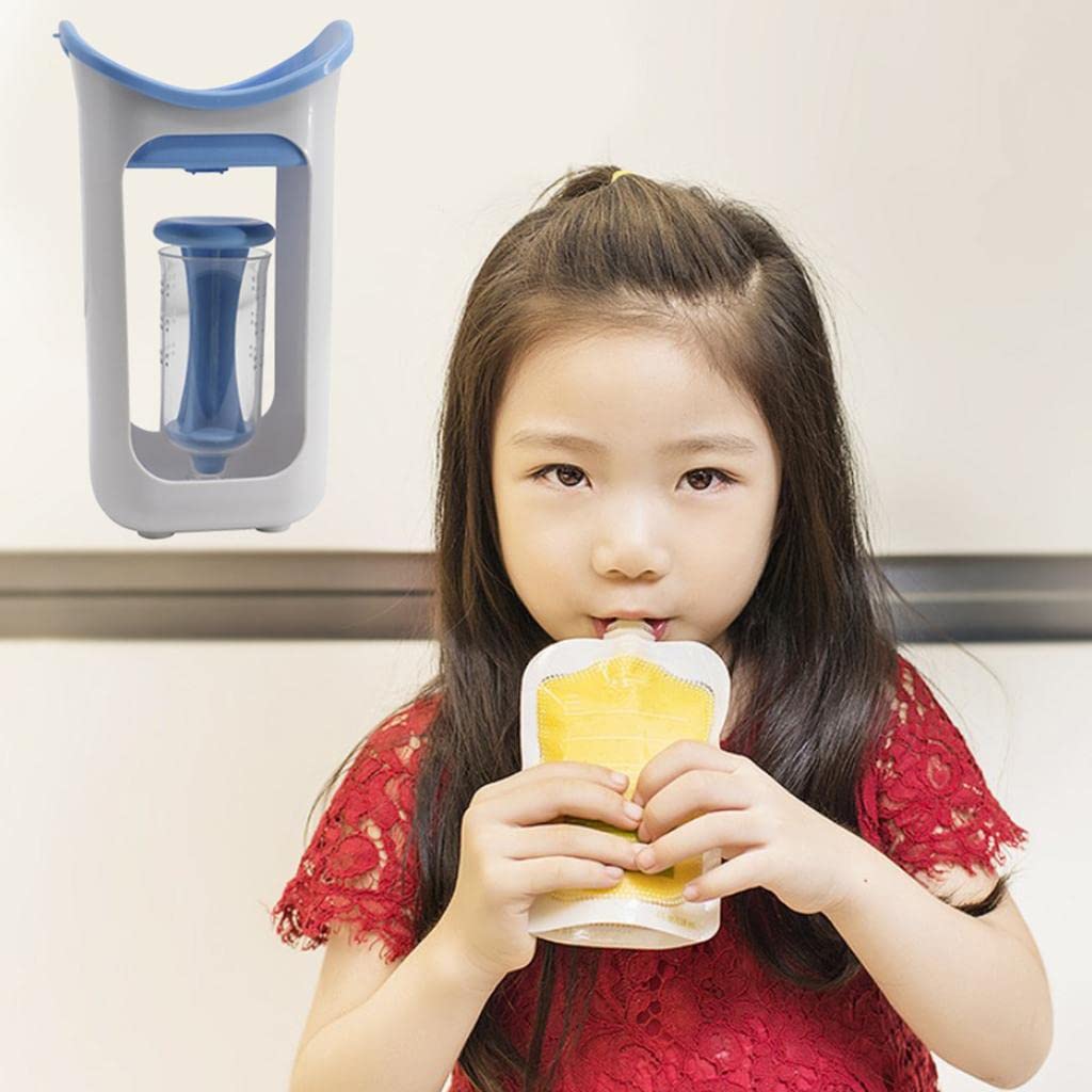Organic Baby Food Squeeze Pouch Reusable Storage Containers for Puree - BPA Free, Leak Proof, Easy Fill & Clean - Perfect for Homemade Baby Food, Snacks & On-the-Go Feeding (Blue)