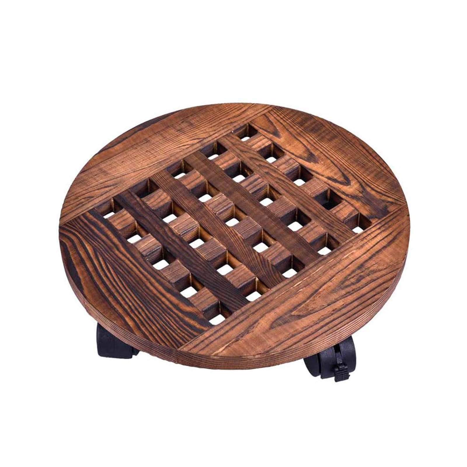 360° Rotating Rolling Wooden Planter Caddy with Wheels - 25cm Round Flower Pot Stand for Indoor/Outdoor Plants - Mobile Garden Trolley with Smooth Casters for Easy Moving | Perfect for Patio, Balcony & Home Decor