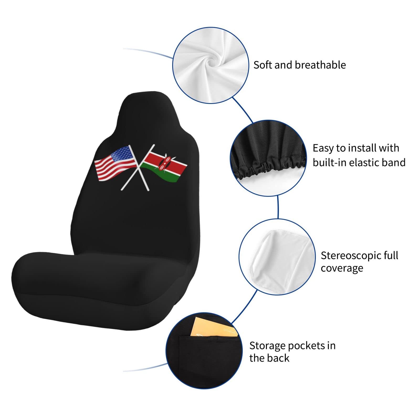 OKLRYNBV American & Kenya Flag Car Seat Covers - Universal Fit for Most Vehicles (2-Piece Set) | Patriotic Car Accessories for SUV, Truck & Sedan