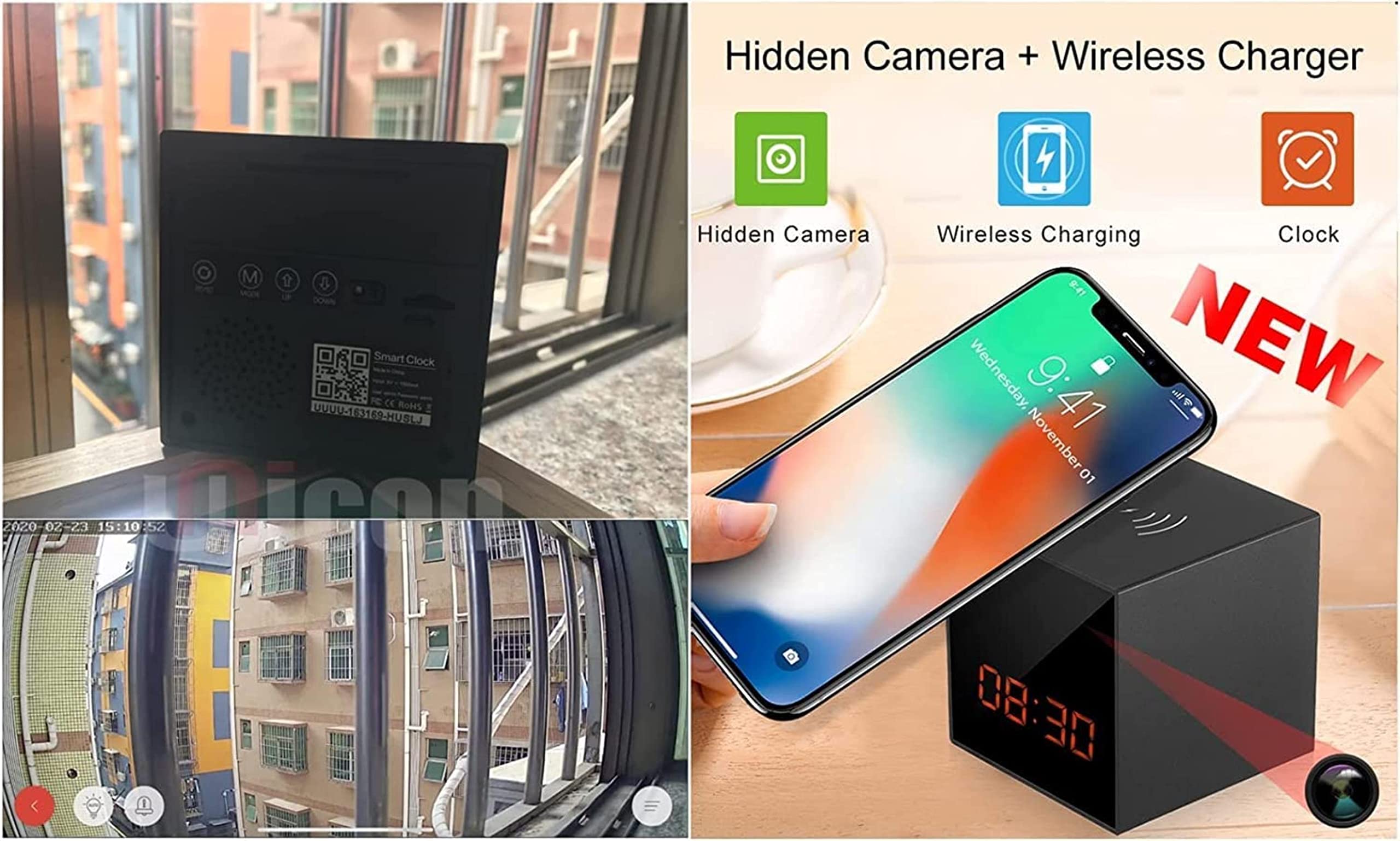 AADECOR WiFi Hidden Camera Clock - 1080P HD Spy Camera with Invisible Lens, Wireless Charger, Speaker & Music Box for Home Security & Surveillance | Perfect for Office, Nursery, and Indoor Monitoring