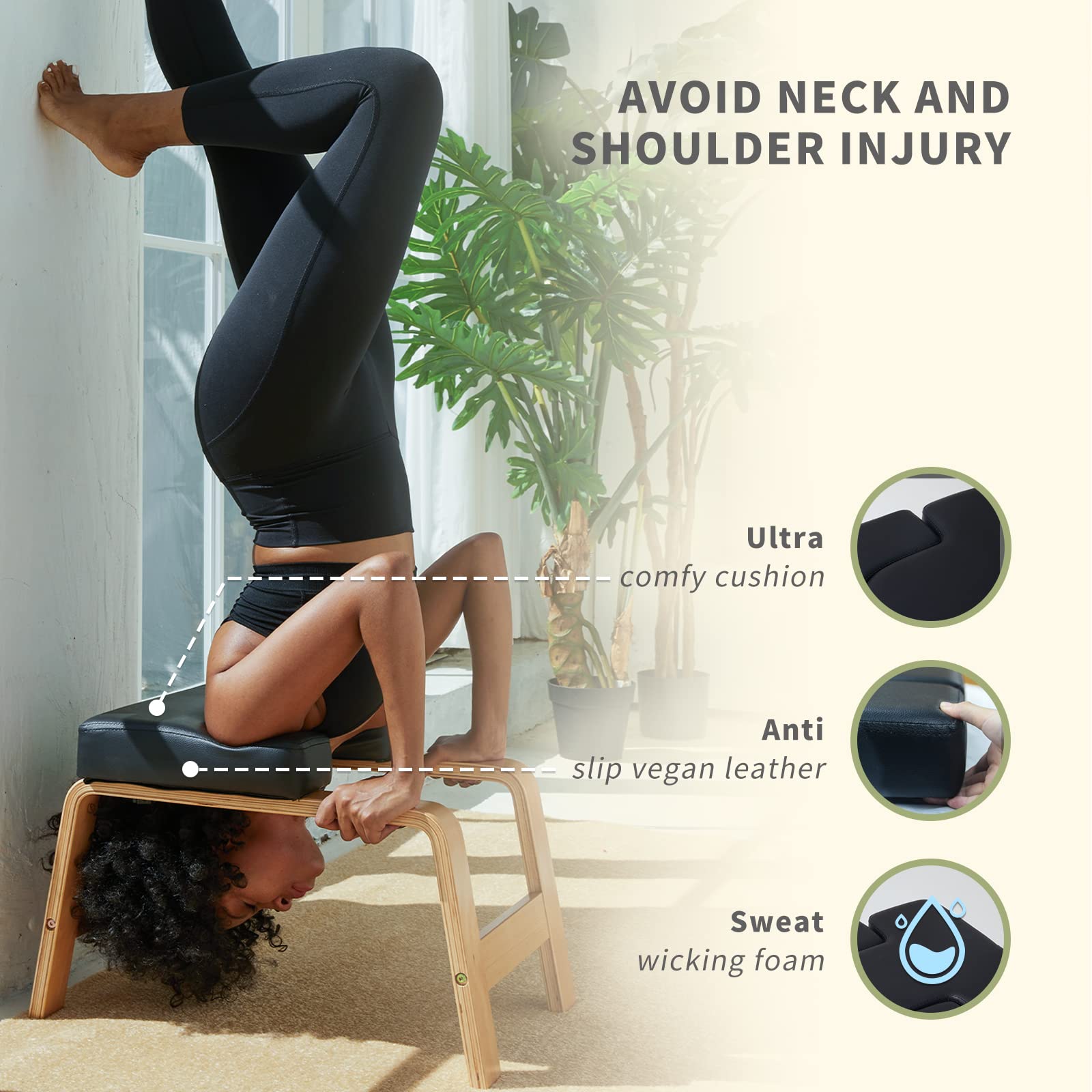 Premium Yoga Headstand Bench - Sturdy Wood & PU Pads Inversion Chair for Home & Gym - Relieve Stress, Improve Circulation & Build Strength (Multiple Colors) - Perfect for Yoga Studios, Home Workouts & Fitness Enthusiasts