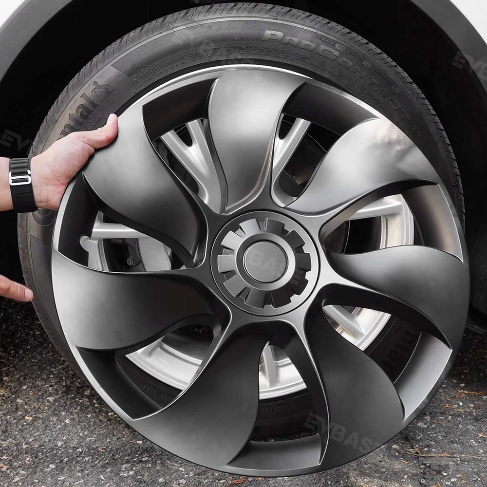 Tesla Model Y 19 Inch Überturbine Wheel Cover Set (4PCS) - Matte Black Hub Caps for Enhanced Style & Protection | Perfect for Road Trips & Daily Commutes