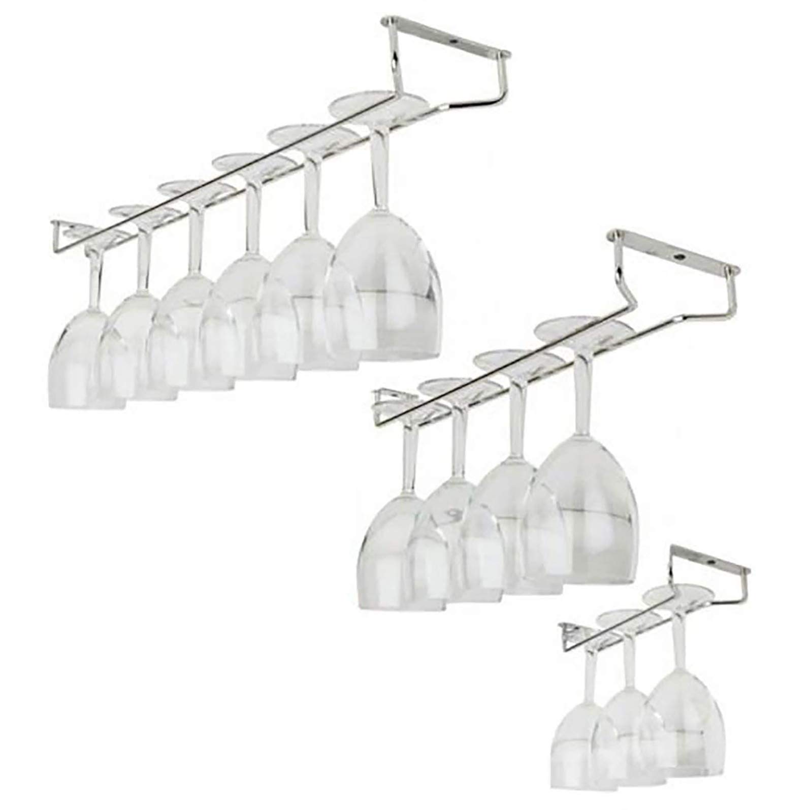 Premium Stainless Steel Under Cabinet Wine Glass Rack - Chrome Finish Hanging Stemware Holder for Kitchen, Bar & Dining Room (10 Inch) - Perfect for Organizing Wine Glasses & Saving Counter Space