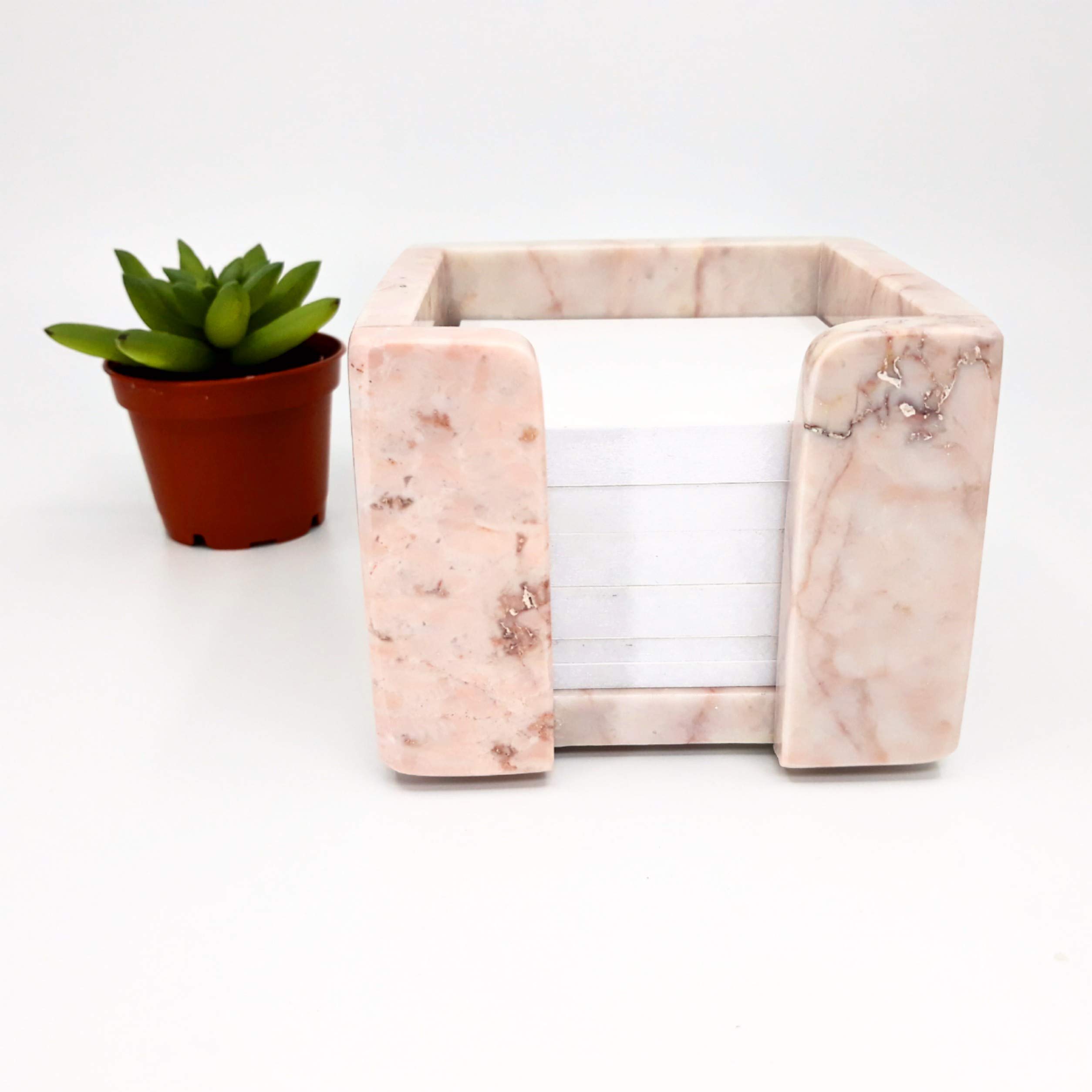 Pink Marble Sticky Note Memo Pad Cube Holder - Office Desk Organizer for Women, Perfect as Christmas Gift & Home Office Decor (Great for Work, Study, and Daily Reminders)