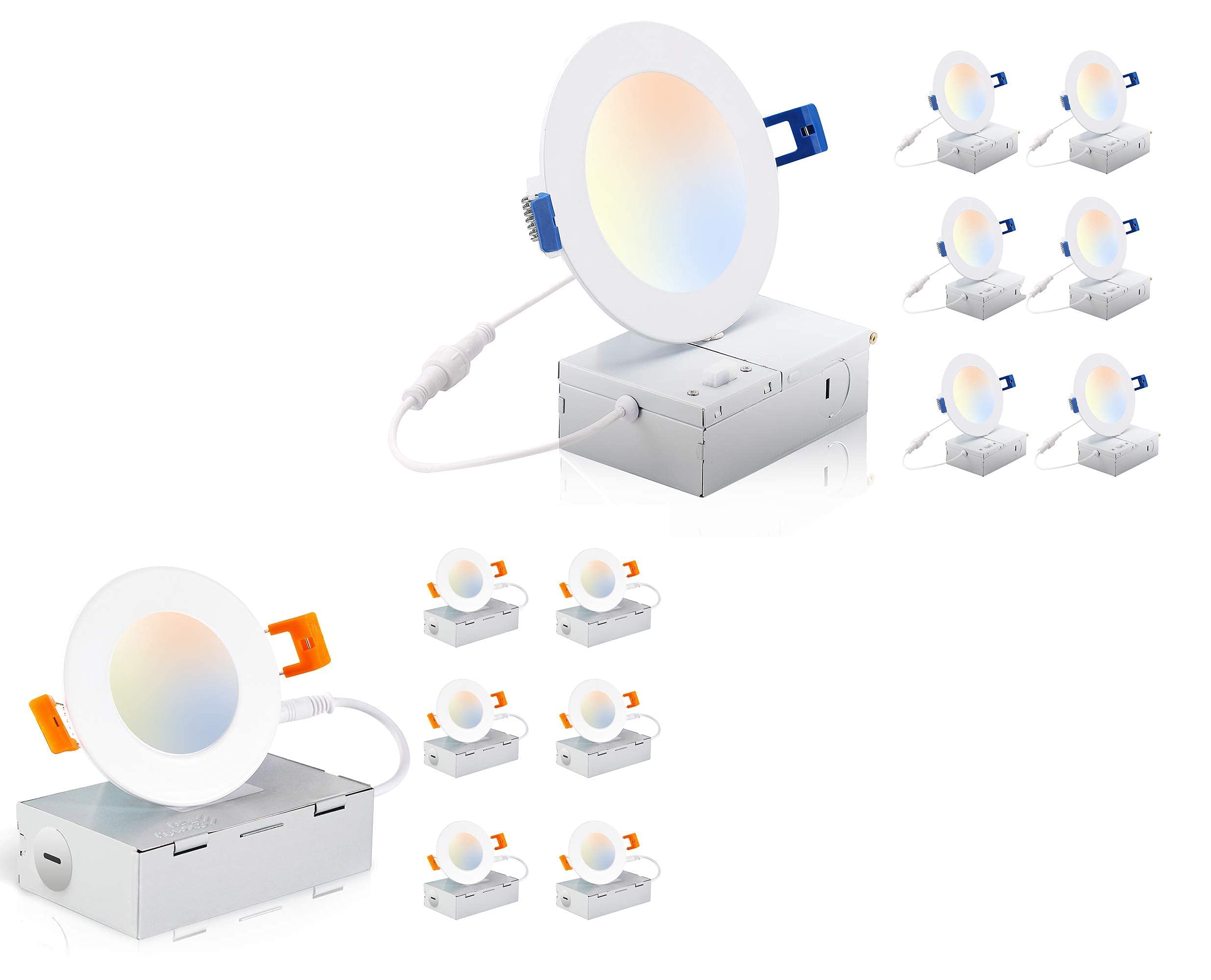 Cloudy Bay 4 Inch & 3 Inch LED Recessed Lighting Kit - 6 Pack Dimmable Downlights with 3 Color Temperature Options (2700K-5000K) for Bedroom, Kitchen & Living Room Ceiling Installation