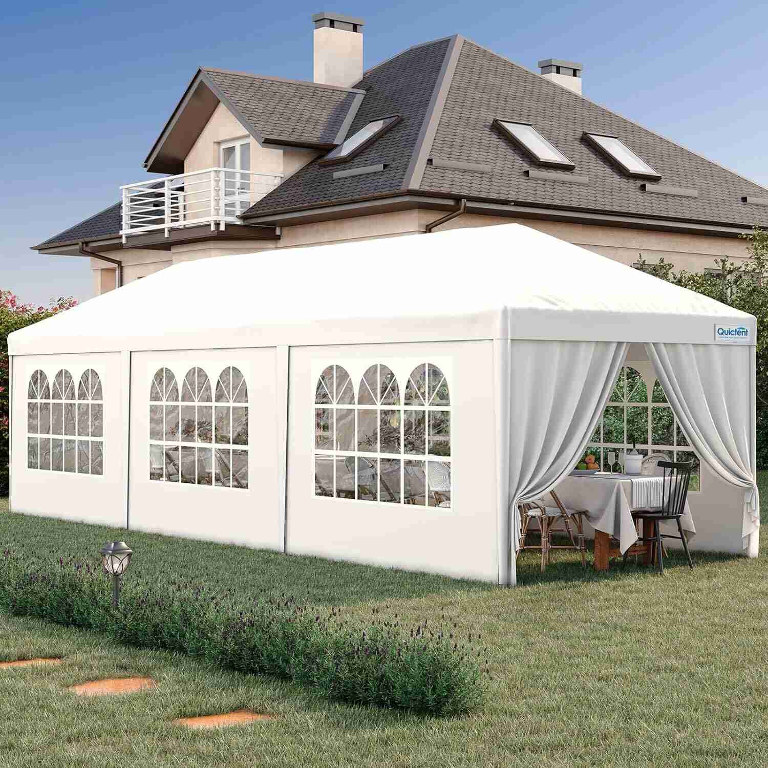 10' x 30' White Party Tent - Waterproof Outdoor Canopy for Weddings, Picnics & Backyard Events - Heavy Duty Frame with UV Protection