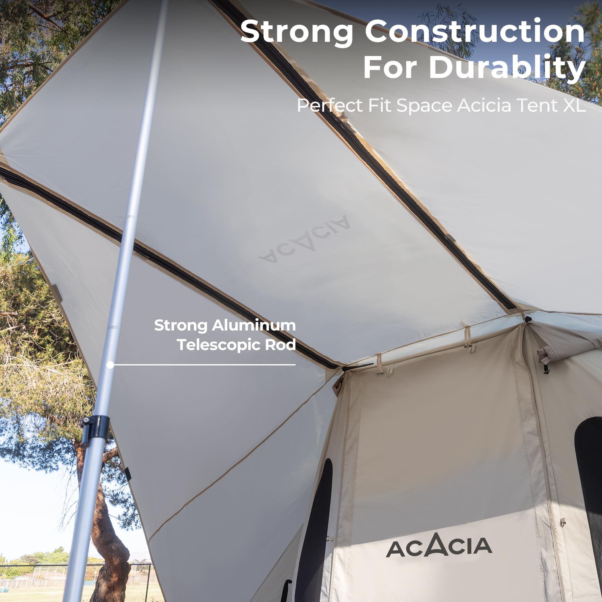 ACACIA Canopy XL for Space Acacia Camping System - Waterproof PU2000 4-Season Camping Tarp with UPF50+ Sun Protection, Includes 4 Telescoping Poles & Carry Bag (Almond Color) - Perfect for Backpacking, Hiking, and Outdoor Adventures