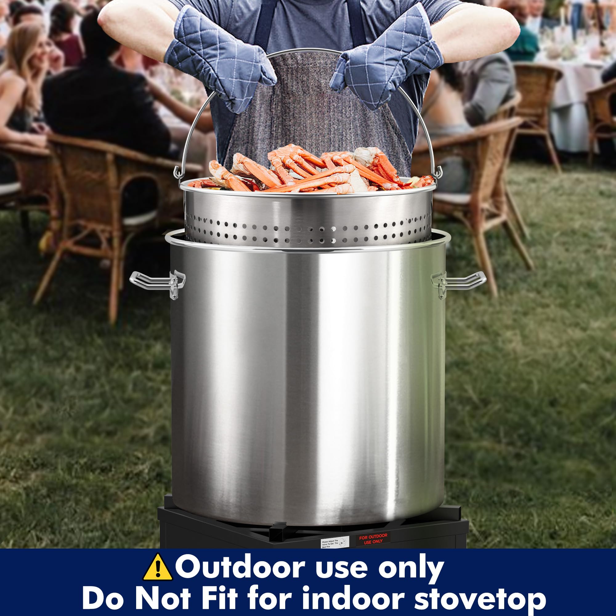 ARC 84-Quart Stainless Steel Seafood Boil Pot with Basket & 2 Brown Paper Table Covers - Large Crab Cooking Pot for Crawfish, Lobster, Shrimp, Turkey Fryer (21 Gallon) - Perfect for Outdoor Parties, Family Gatherings & Seafood Feasts