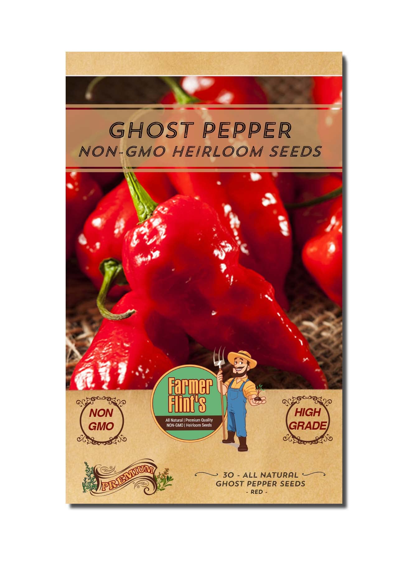 **Ghost Pepper Seeds (Naga/Bhut Jolokia) – Non-GMO Heirloom Seeds for Planting – Super Hot & Spicy Chili – Pack of 30 – Perfect for Home Gardening, Hot Sauce Making, and Culinary Experiments**
