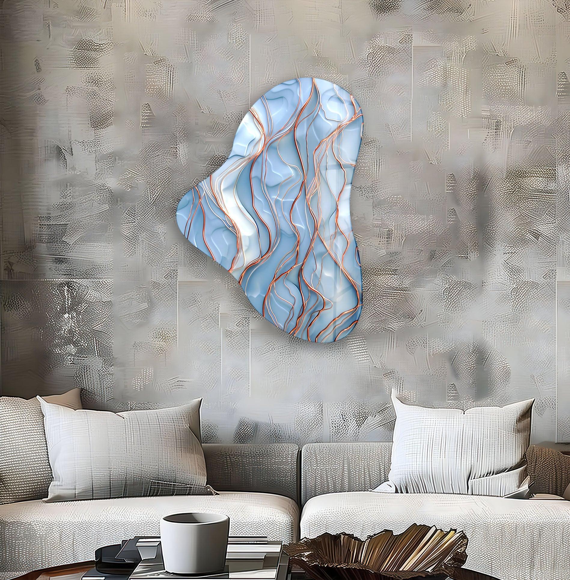 Abstract Pastel Blue Asymmetric Glass Wall Art - Modern Home Decor for Living Room, Bedroom & Office - Handmade Contemporary Wall Sculpture for Unique Interior Design