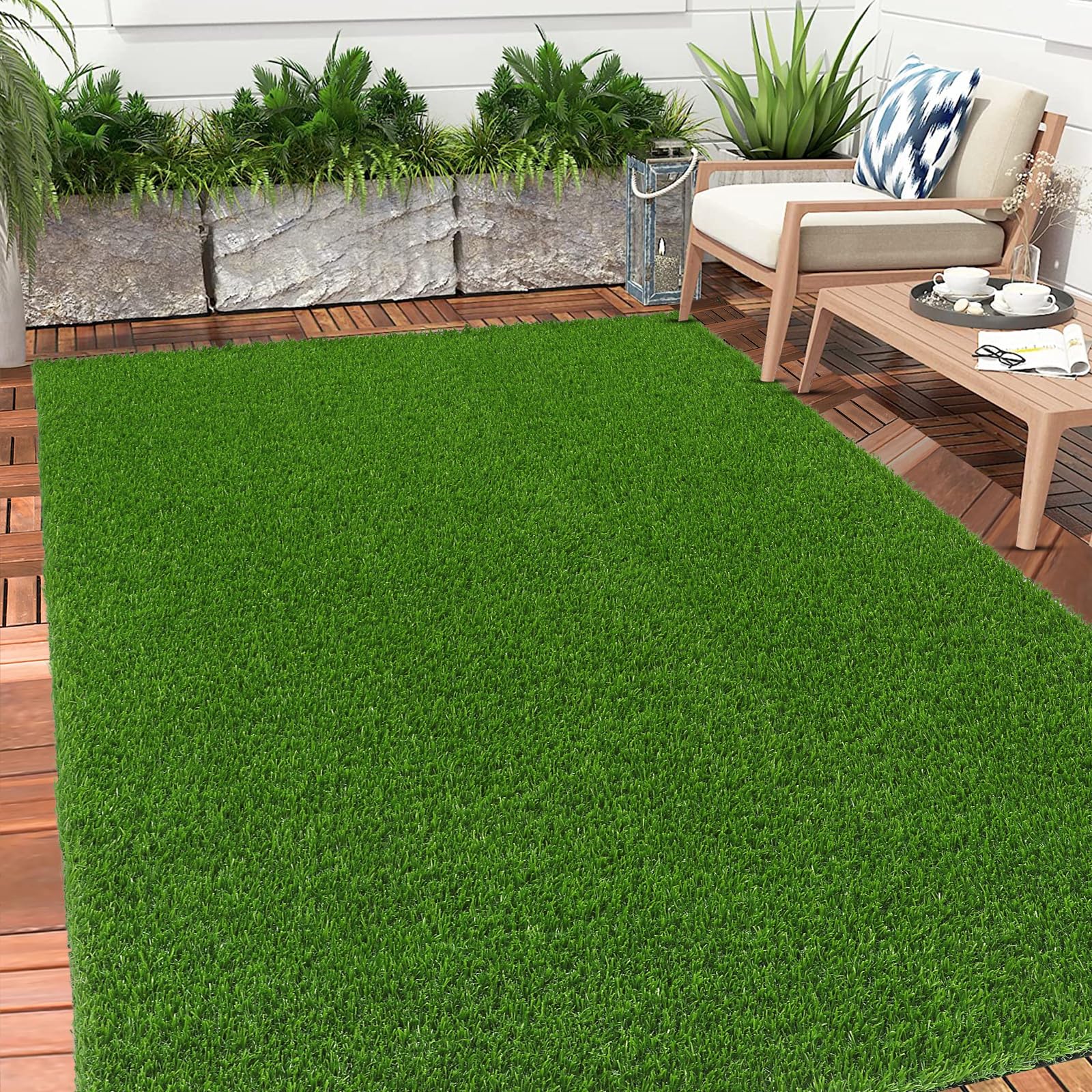 Bsmathom 4x6Ft Artificial Grass Rug - Indoor Outdoor Synthetic Turf Mat with Drainage Holes for Patio, Balcony, Garden, Lawn & Landscape - Perfect for Home Decor, Pet Areas & Play Spaces