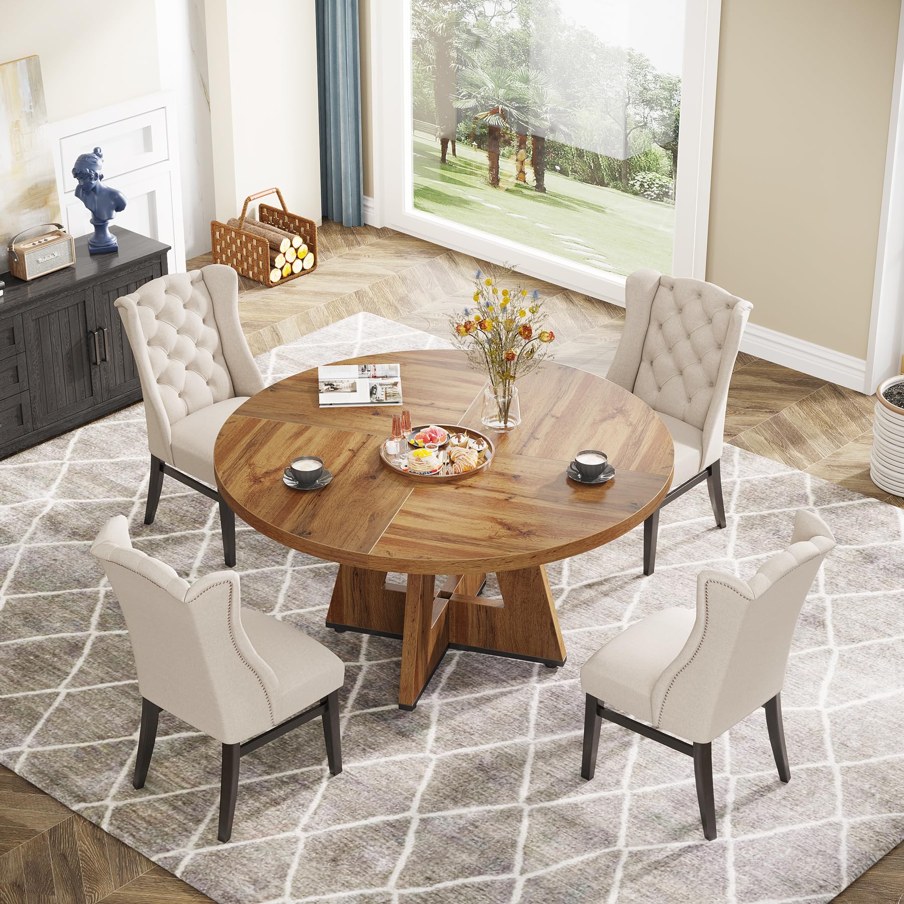Tribesigns 47 Inch Round Farmhouse Dining Table - Rustic Brown Wood Kitchen Table for 4 - Perfect for Home Dining Room, Living Room & Small Space Gatherings | Durable & Stylish for Family Meals, Dinner Parties & Daily Use