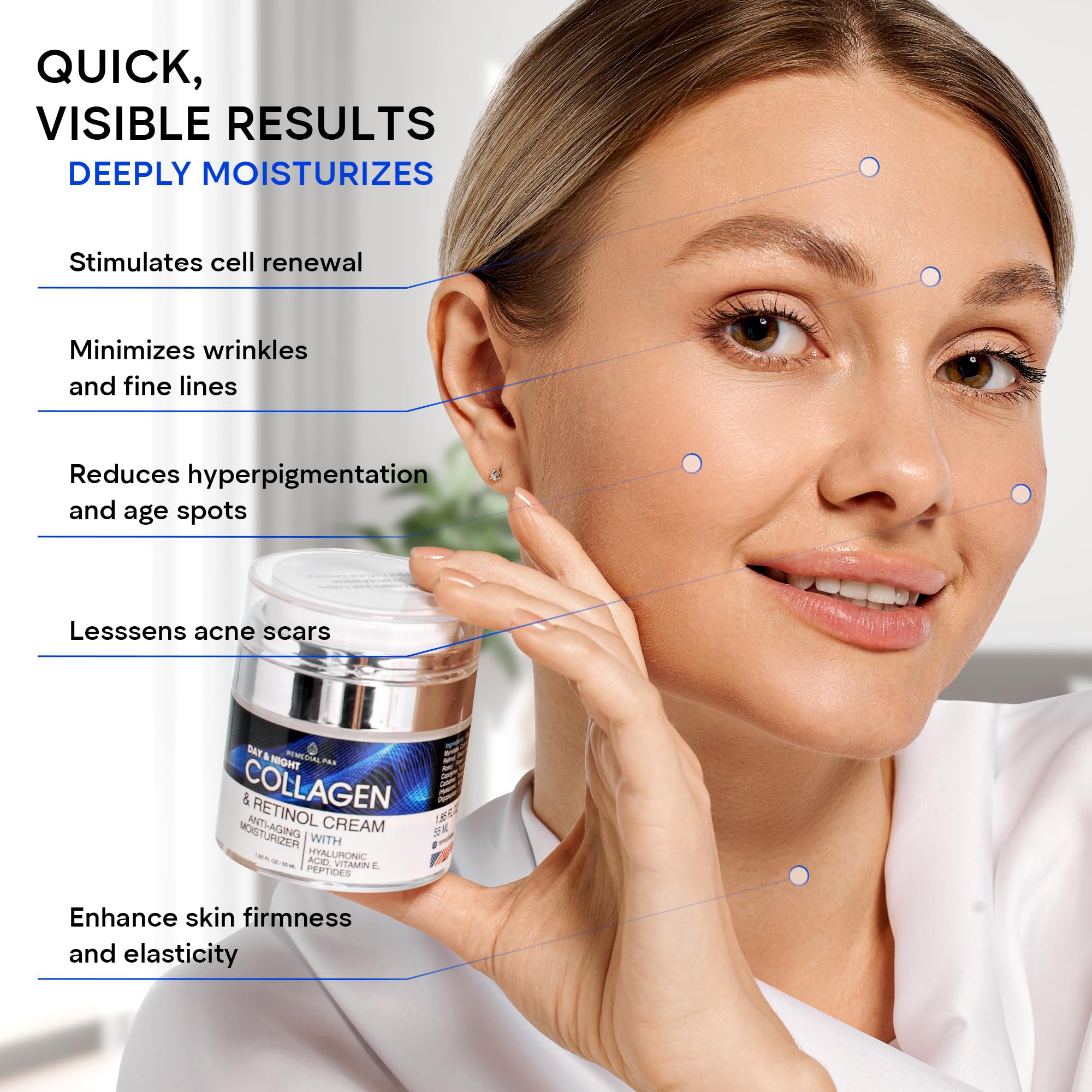 REMEDIAL PAX Collagen Cream with Retinol & Hyaluronic Acid - Anti-Aging Day & Night Face Moisturizer for Women & Men | Hydrating Facial Lotion to Reduce Wrinkles & Fine Lines | Perfect for Dry Skin Care Routine & Daily Hydration