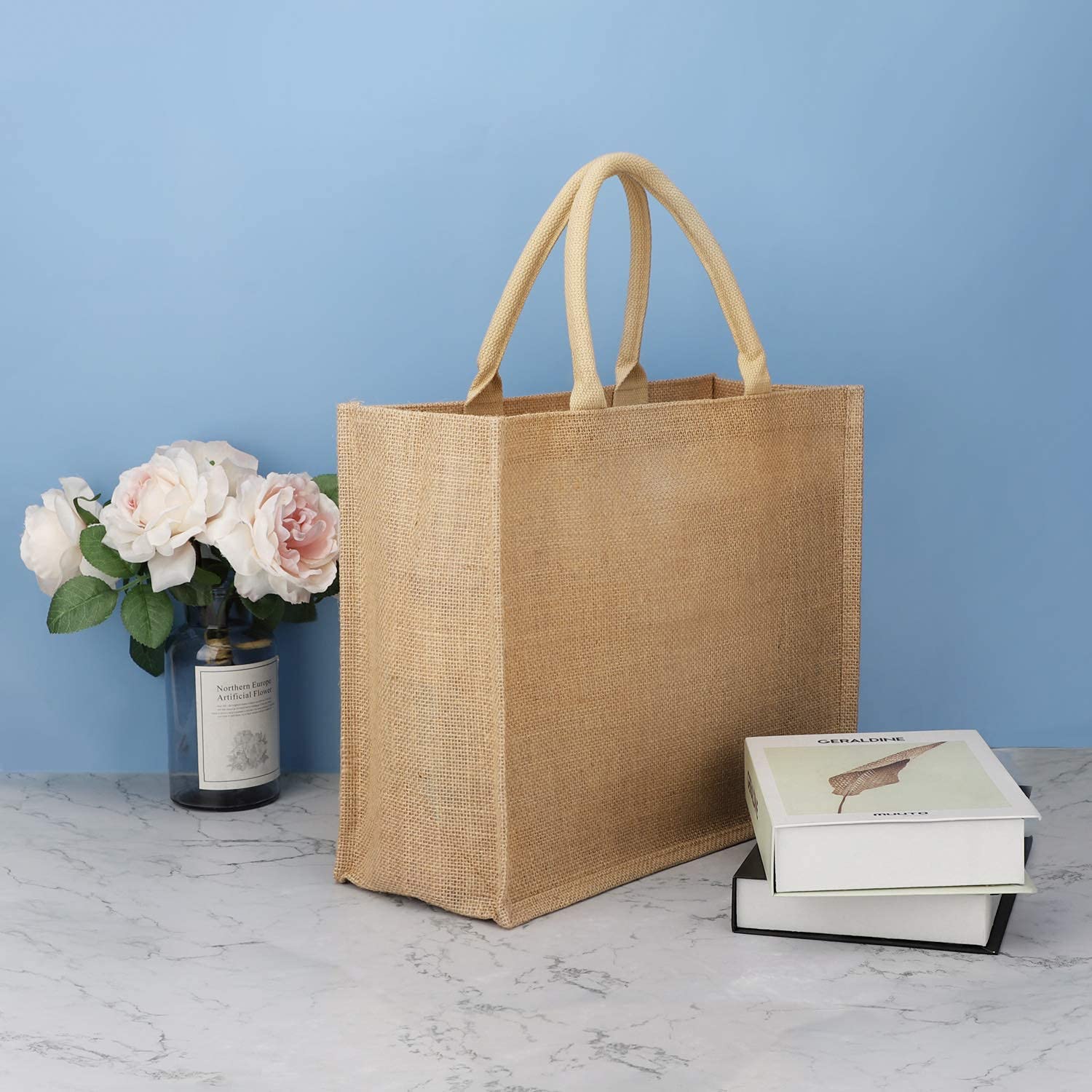Segarty 3 Pack Large Burlap Jute Reusable Canvas Tote Bags with Handles - Eco-Friendly Blank Bulk Tote Bags for Women, Bridesmaid Wedding Favors, Grocery Shopping, Beach Trips & DIY Crafts - Perfect for Market, Bachelorette Parties & Everyday Use