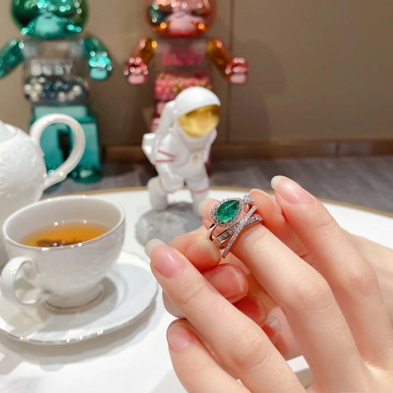 Emerald Green CZ Layered Cross Stacking Ring Set for Women | Elegant Jewelry Gift for Christmas, Birthday & Anniversary | K4205